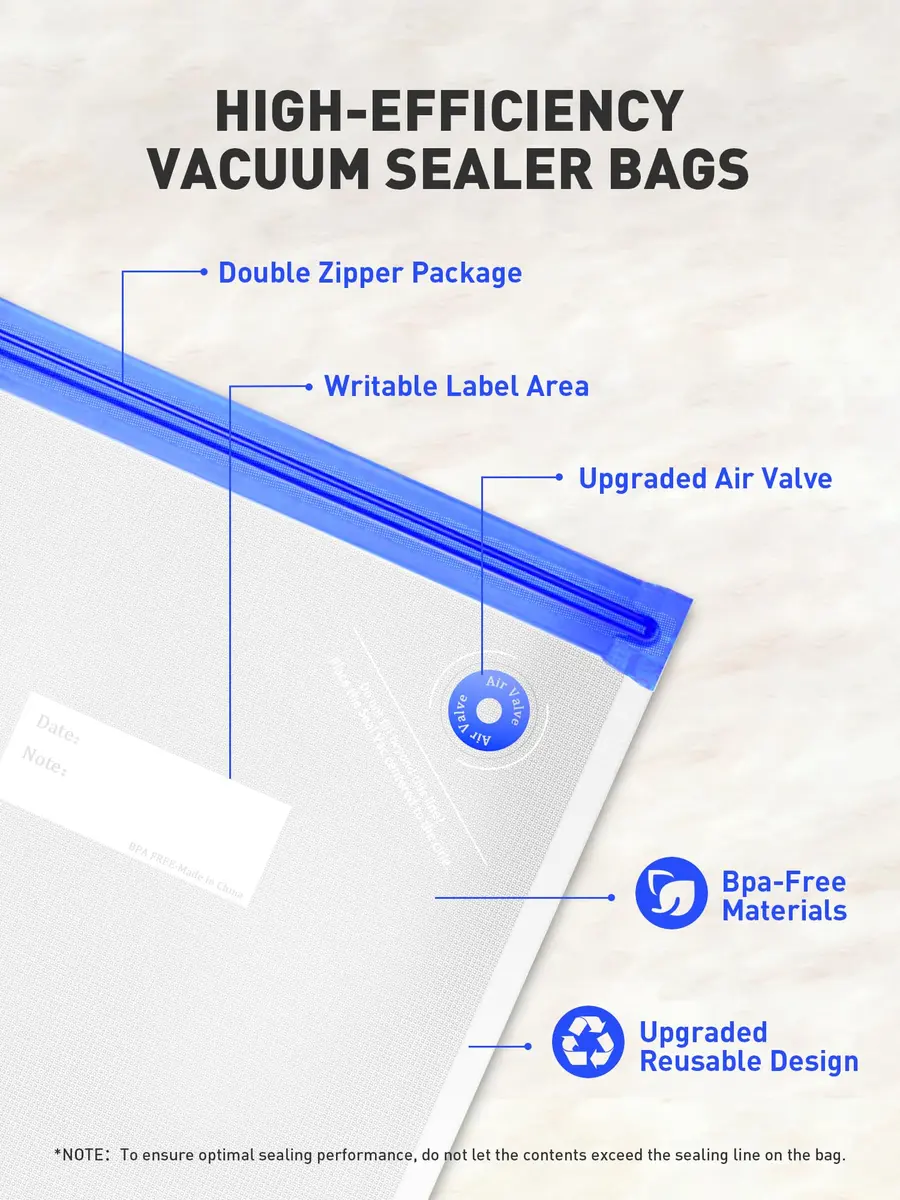 ZABINS Reusable Vacuum Sealer Bags L-Size (30 Pcs, 25.5cm x 33.5cm) | BPA-Free Food Storage for Sous Vide & Freezer - view 7