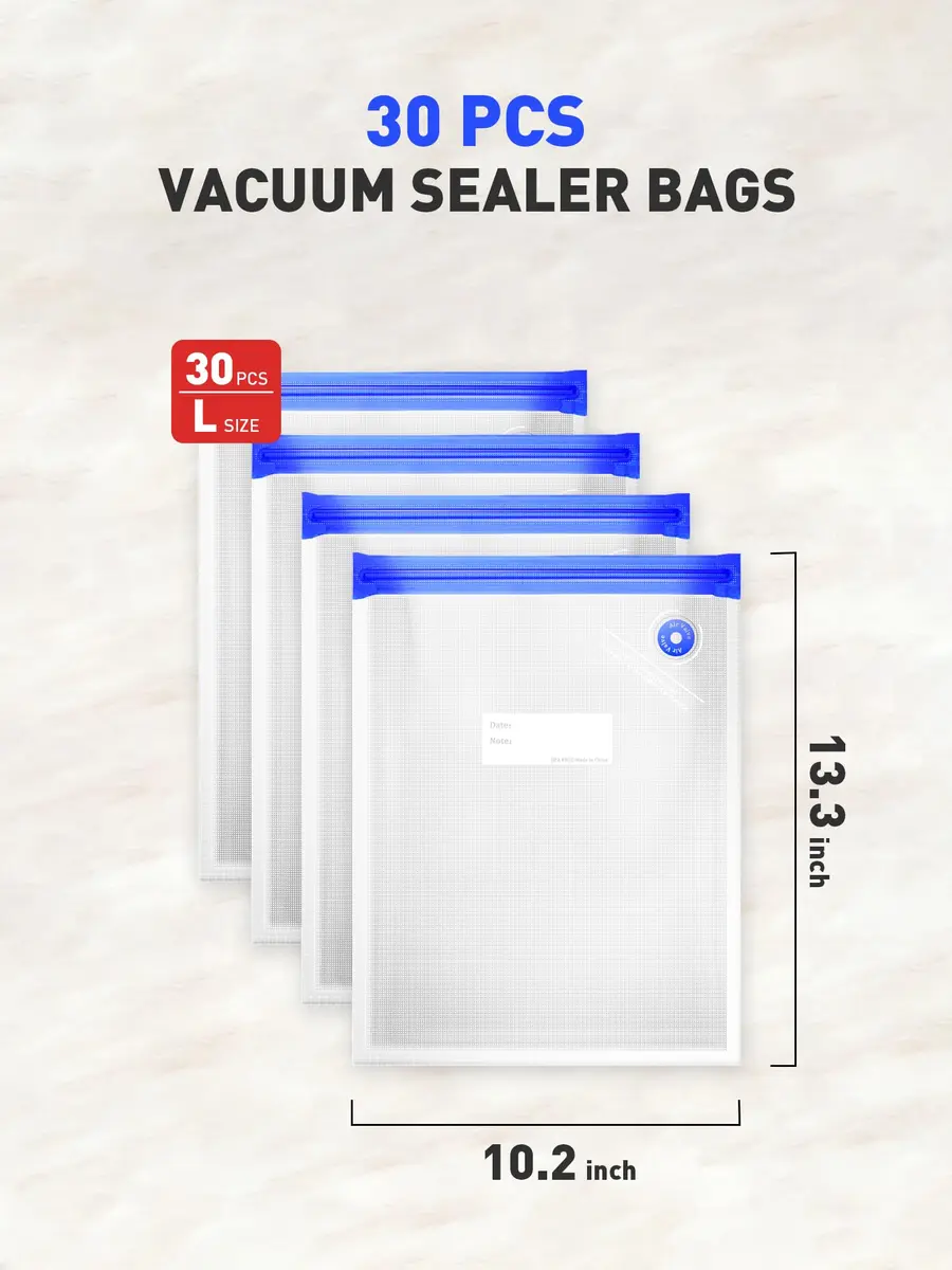 ZABINS Reusable Vacuum Sealer Bags L-Size (30 Pcs, 25.5cm x 33.5cm) | BPA-Free Food Storage for Sous Vide & Freezer - view 2