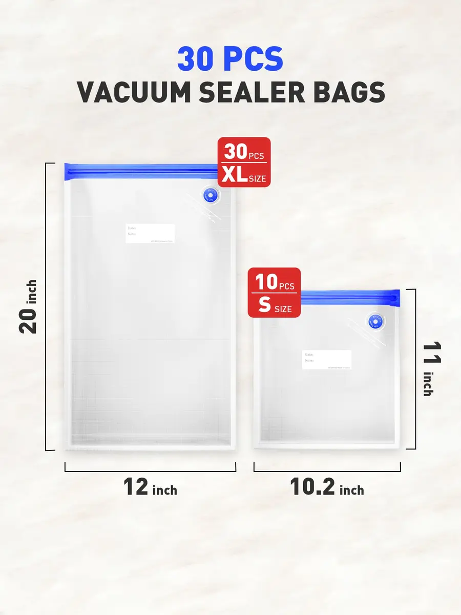 ZABINS 30 Pcs Reusable Vacuum Sealer Bags for Food | Leak-Proof BPA-Free Storage for Sous Vide & Freezer (70-120c) - view 2