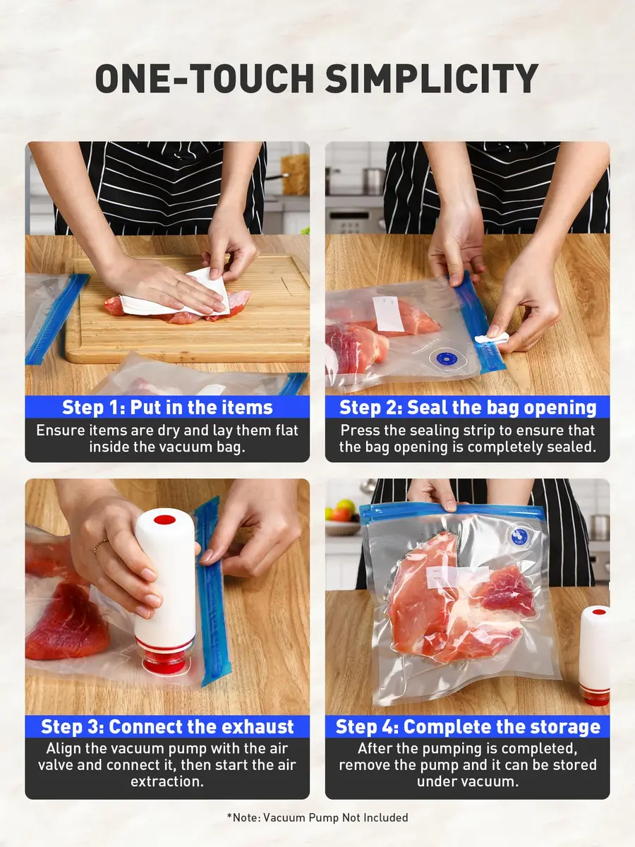 ZABINS 30 Pcs Reusable Vacuum Sealer Bags for Food | Leak-Proof BPA-Free Storage for Sous Vide & Freezer (70-120c) - view 4