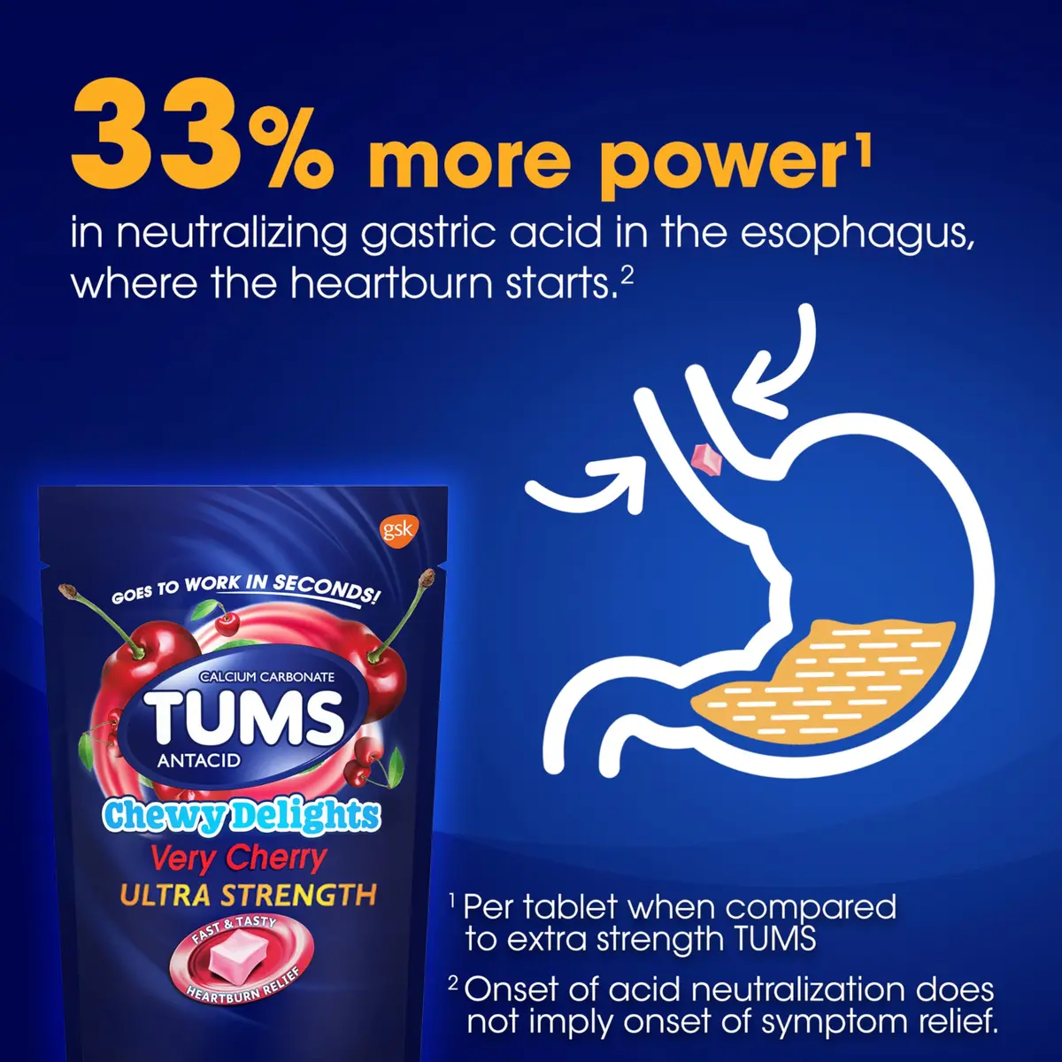 TUMS Chewy Delights Ultra Strength Antacid Soft Chews 32 Count | Fast Heartburn Relief, Cherry Flavor - view 4