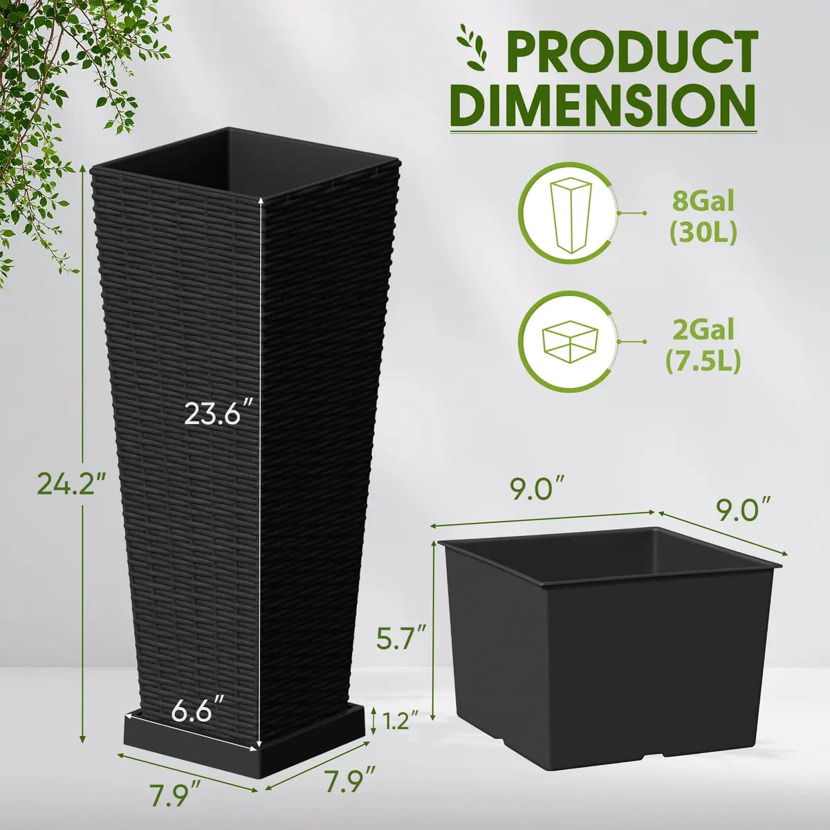 Devoko Resin 23.6'' Tall Planters | Large Taper Outdoor Planter with Removable Inner Pot - view 7