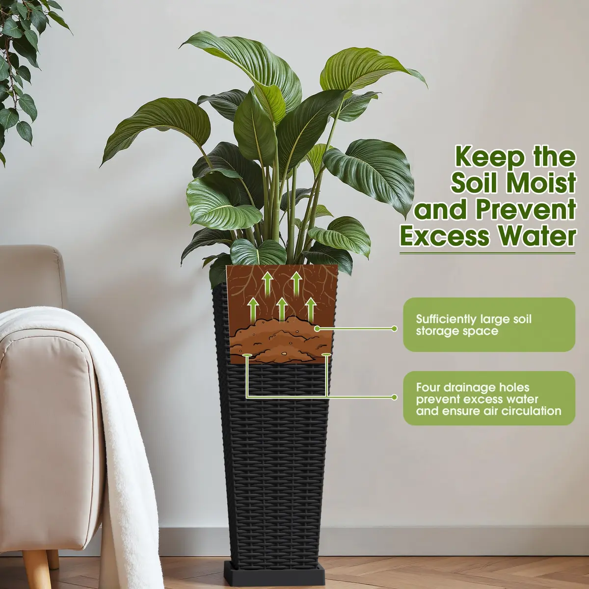 Devoko Resin 23.6'' Tall Planters | Large Taper Outdoor Planter with Removable Inner Pot - view 3