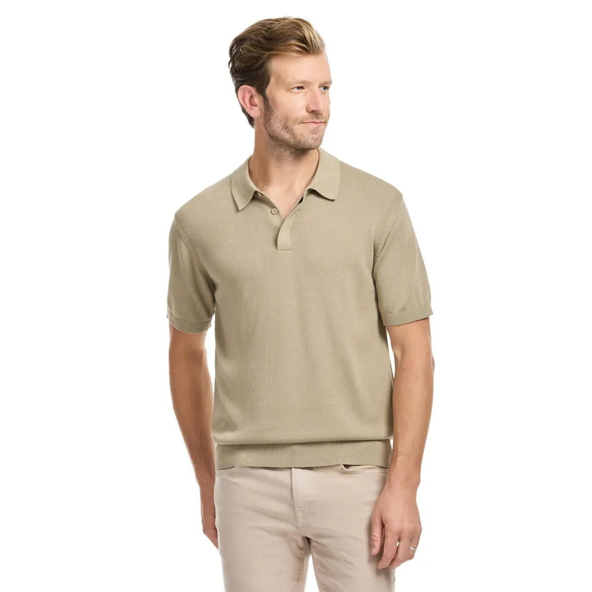 SAKS FIFTH AVENUE Men's Short Sleeve Rib Knit Sweater Polo | Premium Cotton Blend Knit Top, Classic-Fit & Richly Detailed (70-120c) - main product image