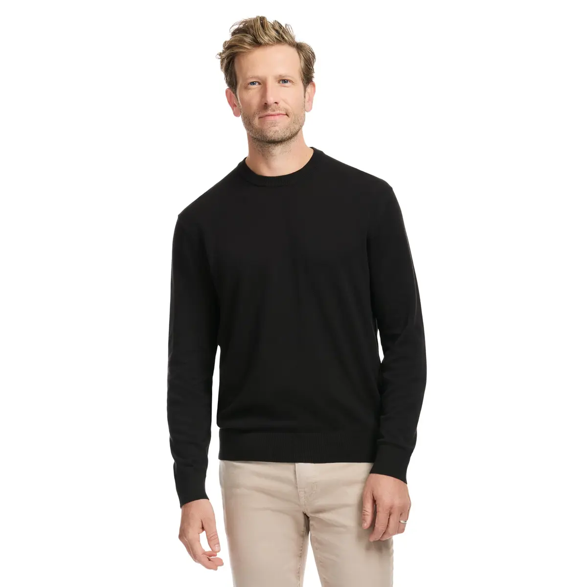 SAKS Fifth Avenue Men's Jersey Stitch Crewneck Sweater, Premium Cotton Blend Knit Top, Classic-Fit & Richly Detailed, Black, XXL - main product image