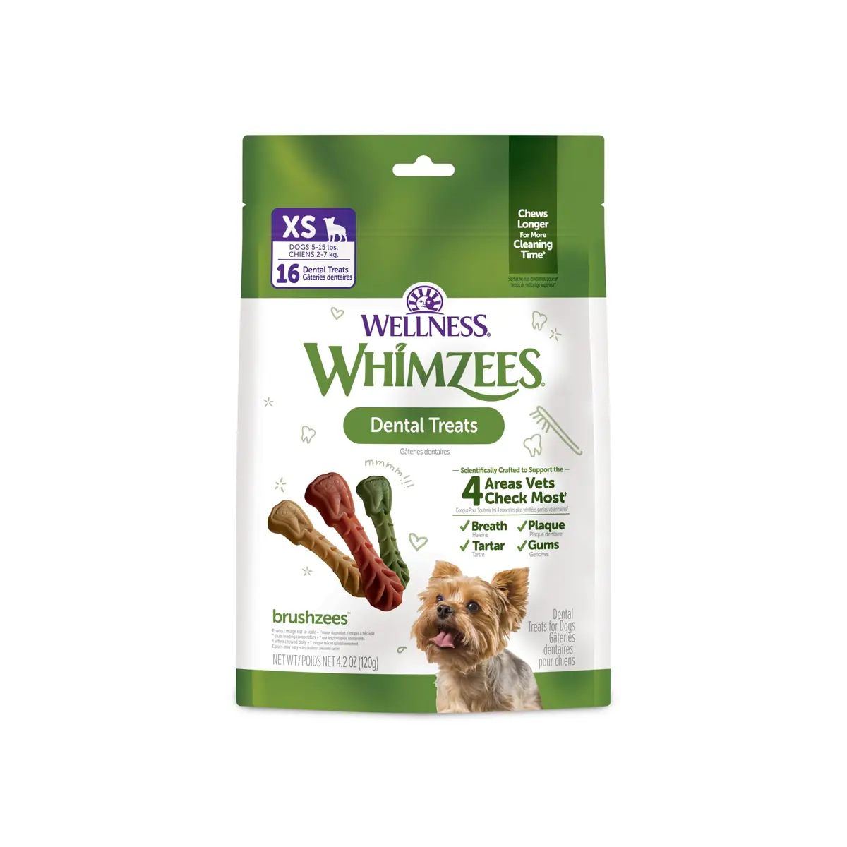 Whimzees Natural Dog Dental Treat XS 4.2 oz (119 g) | VOHC Accepted Chews for Clean Teeth & Fresh Breath - main product image