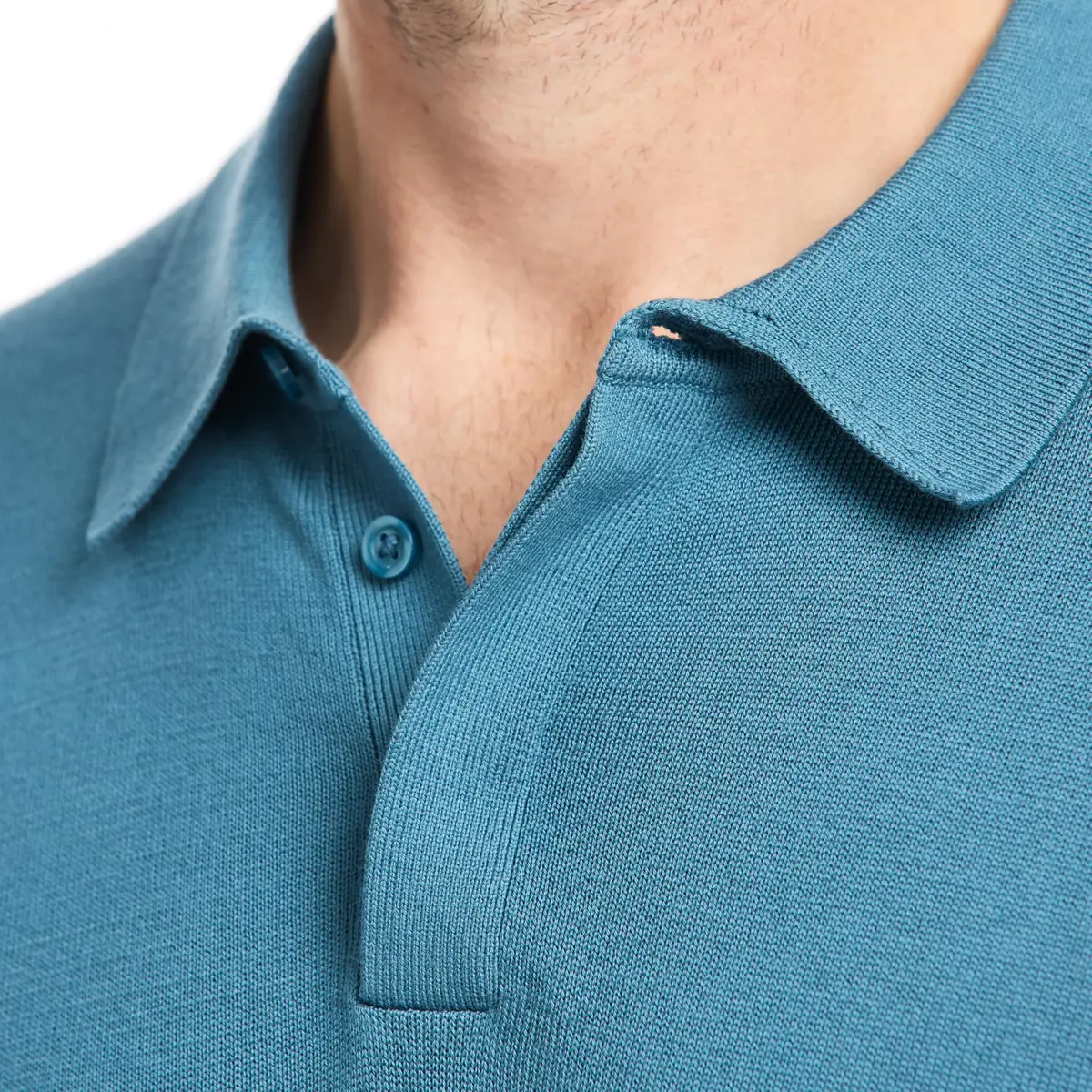SAKS Fifth Avenue Men's Short Sleeve Rib Knit Sweater Polo, Premium Cotton Blend Knit Top, Classic-Fit & Richly Detailed, Teal, XS | Modern Casual Elegance - view 2