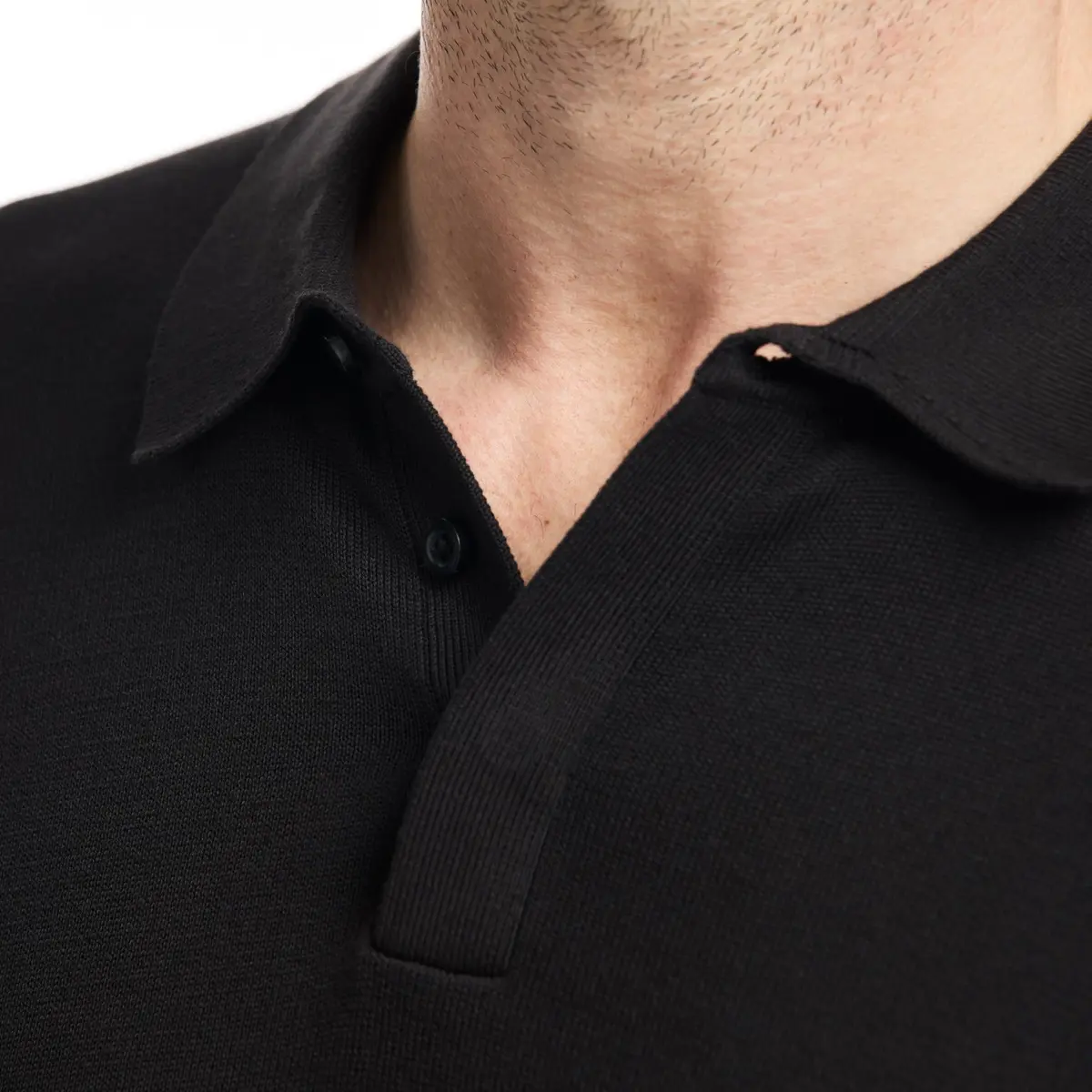 SAKS Fifth Avenue Men's Short Sleeve Rib Knit Sweater Polo, Premium Cotton Blend Knit Top, Classic-Fit & Richly Detailed, Black, S | Modern Casual Elegance - view 2