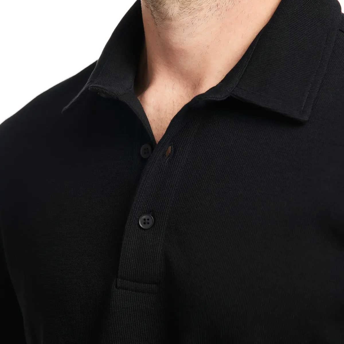 SAKS FIFTH AVENUE Men's Short Sleeve Textured Pique Polo | Premium Cotton Blend Knit Top, Classic-Fit & Richly Detailed, Black, M - view 2