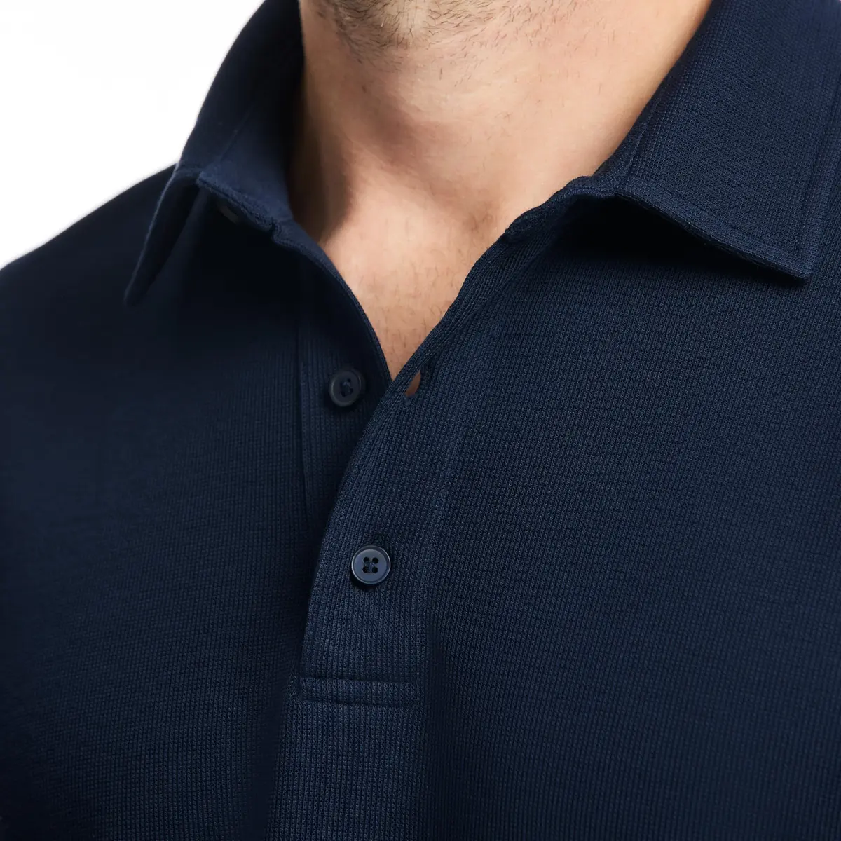 SAKS Fifth Avenue Men's Short Sleeve Textured Pique Polo, Premium Cotton Blend Knit Top, Navy, L | Classic-Fit & Richly Detailed - view 2