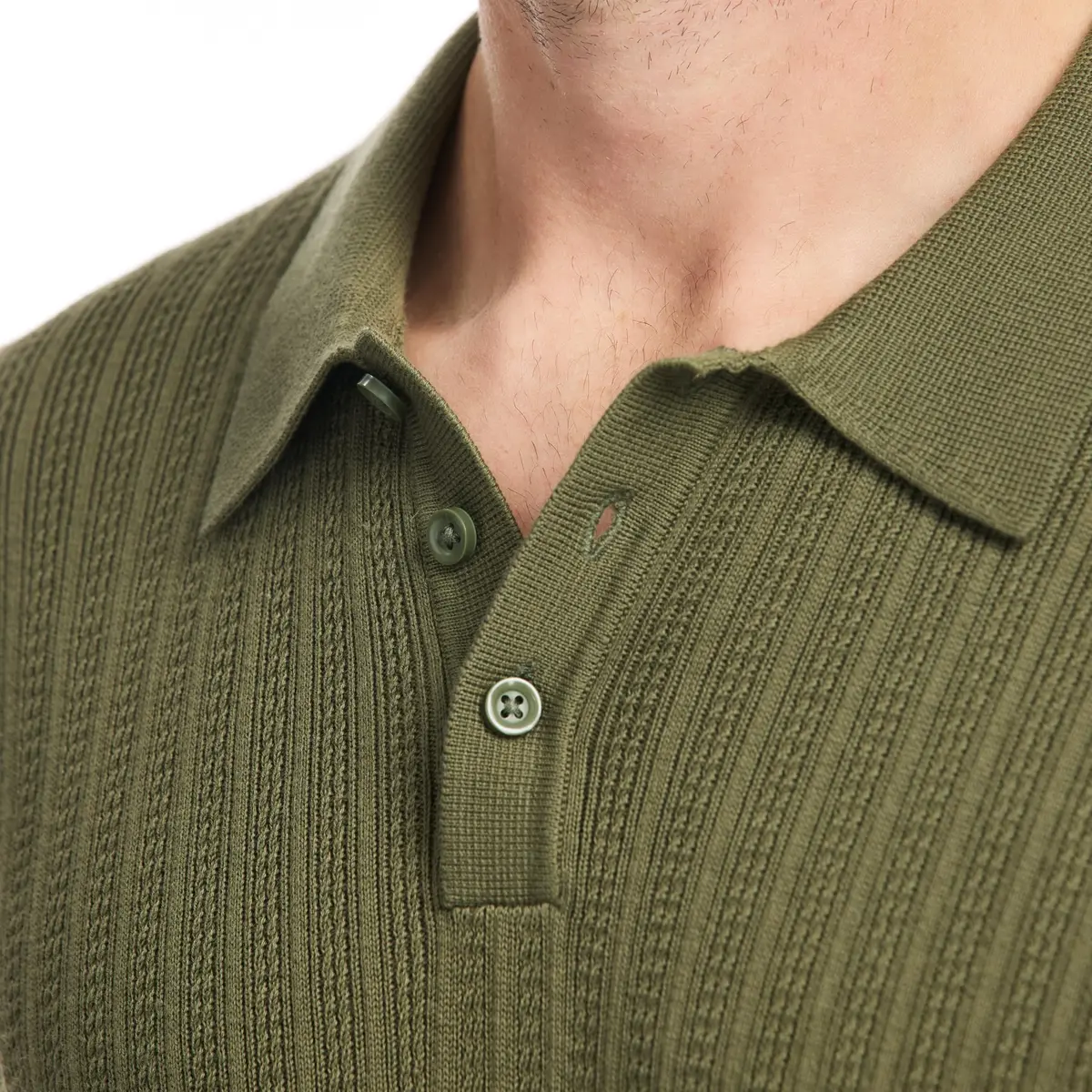SAKS Fifth Avenue Men's Short Sleeve Vertical Texture Rib Knit Sweater Polo | Premium Cotton Blend Knit Top, Classic-Fit & Richly Detailed (70-120c) - view 2
