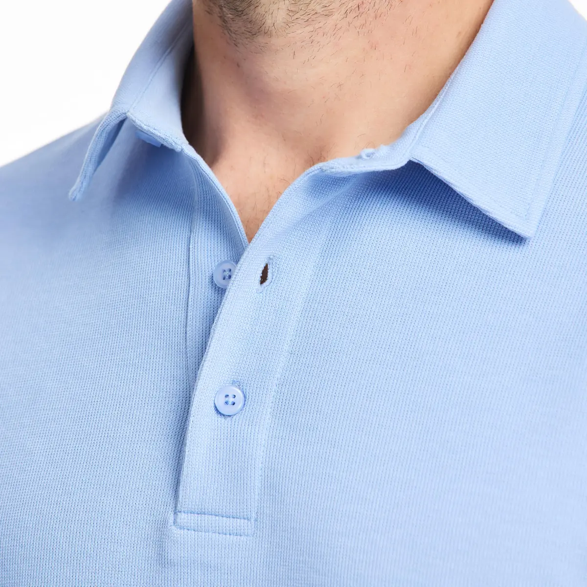 SAKS Fifth Avenue Men's Short Sleeve Textured Pique Polo, Premium Cotton Blend Knit Top, Classic-Fit & Richly Detailed | Sky Blue XS - view 2