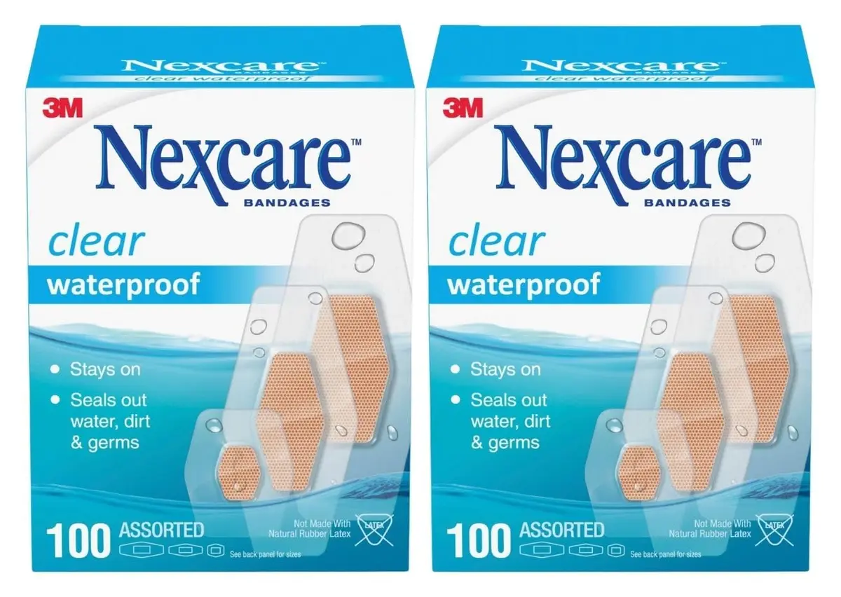 Nexcare Waterproof Clear Bandages Assorted Sizes 200 Count (100 Count Pack of 2) | 360 Degree Seal for Water, Dirt, Germ Protection - main product image