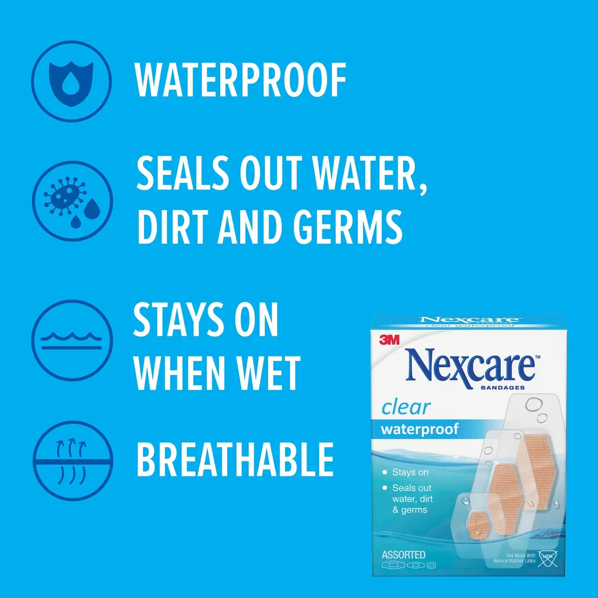 Nexcare Waterproof Clear Bandages Assorted Sizes 200 Count (100 Count Pack of 2) | 360 Degree Seal for Water, Dirt, Germ Protection - view 3