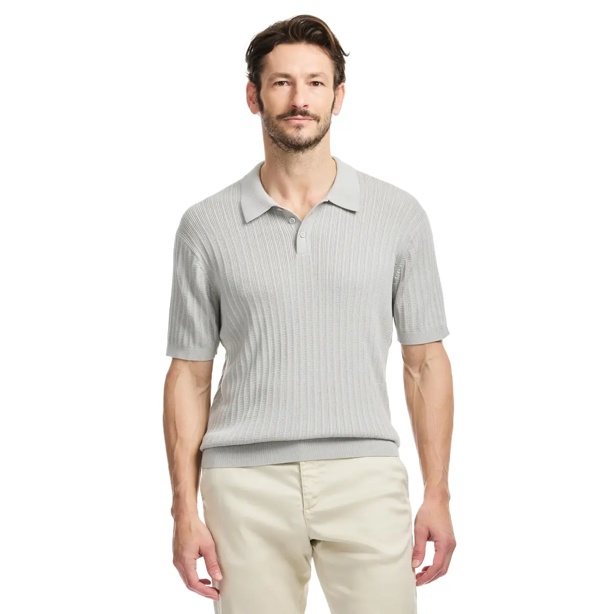 SAKS Fifth Avenue Men's Short Sleeve Vertical Texture Rib Knit Sweater Polo, Premium Cotton Blend Knit Top, Classic-Fit & Richly Detailed - main product image