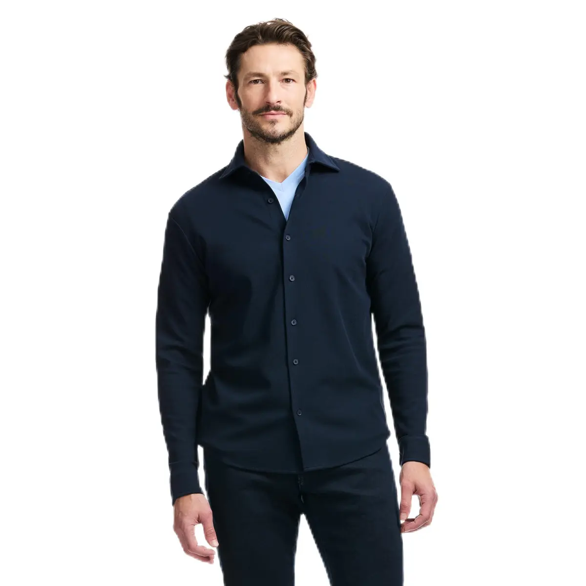 SAKS Fifth Avenue Men's Long Sleeve Textured Pique Button Down | Classic-Fit Premium Cotton Blend Navy XL - main product image