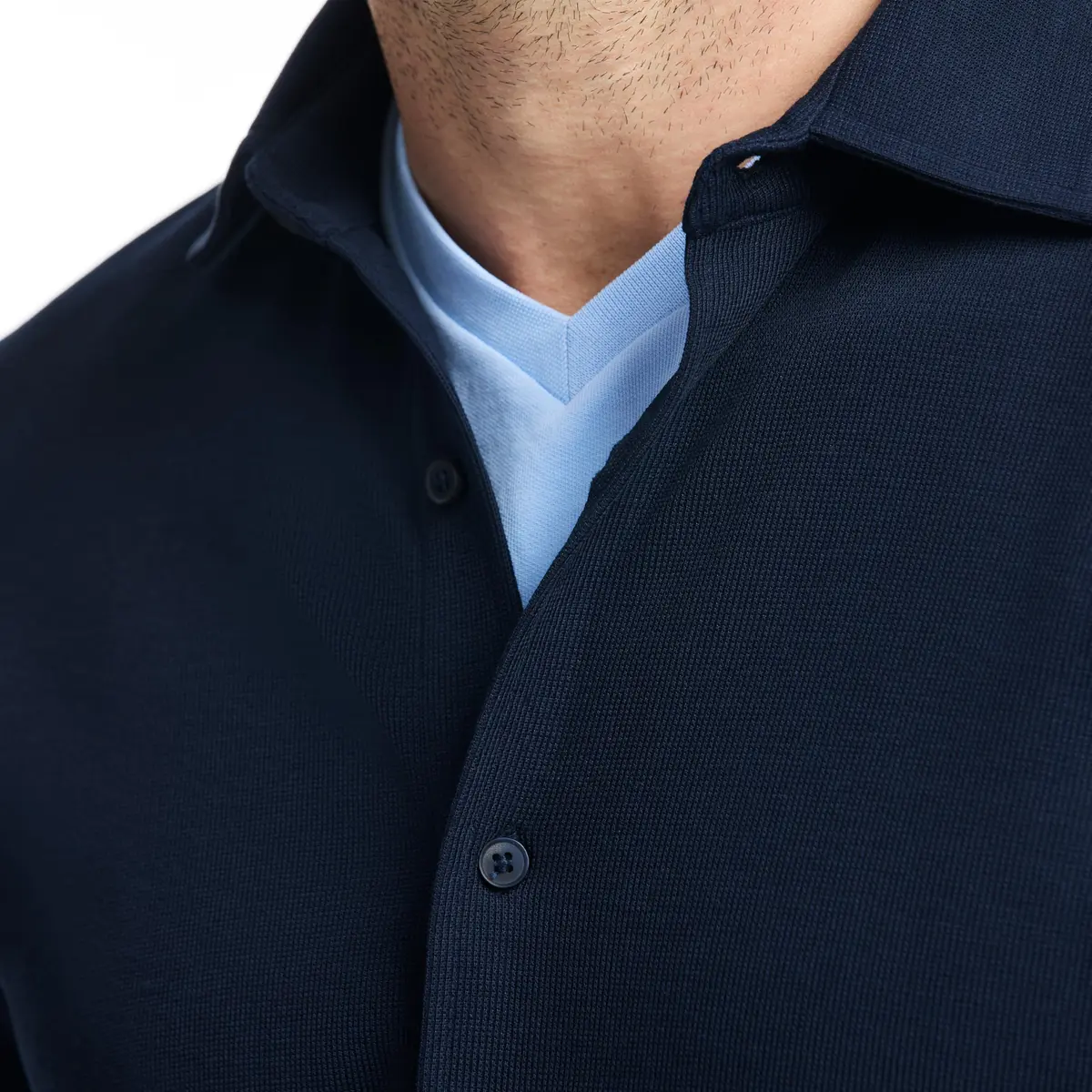 SAKS Fifth Avenue Men's Long Sleeve Textured Pique Button Down | Classic-Fit Premium Cotton Blend Navy XL - view 2