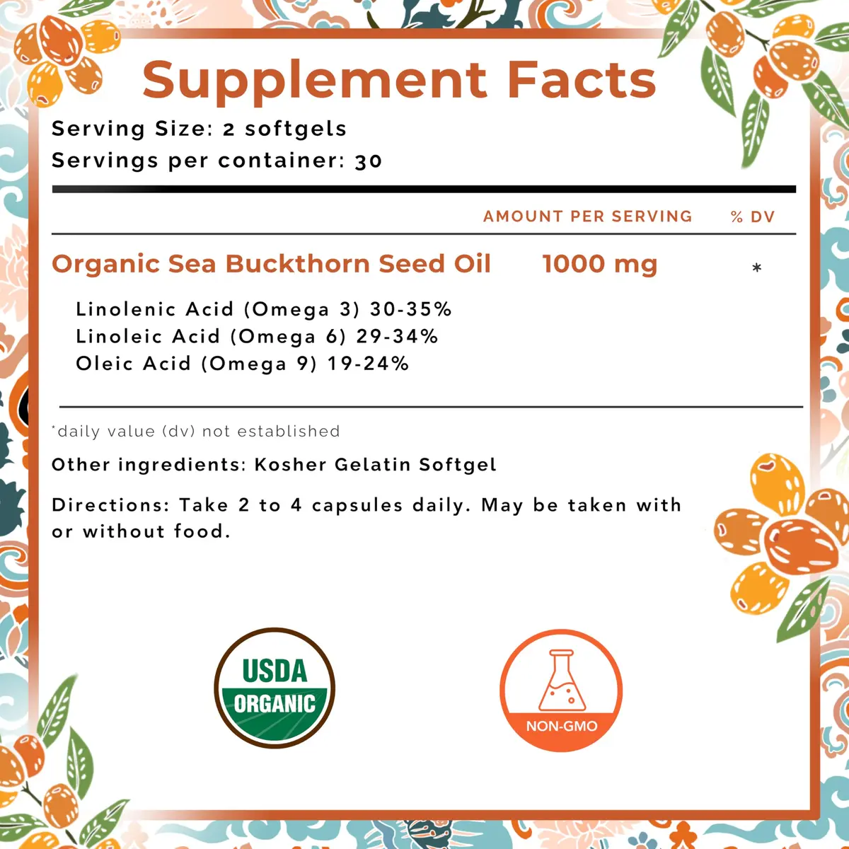 SeabuckWonders Organic Sea Buckthorn Seed Oil 60 Softgels | Omega 3, 6 & 9 Support for Skin & Hair - view 7