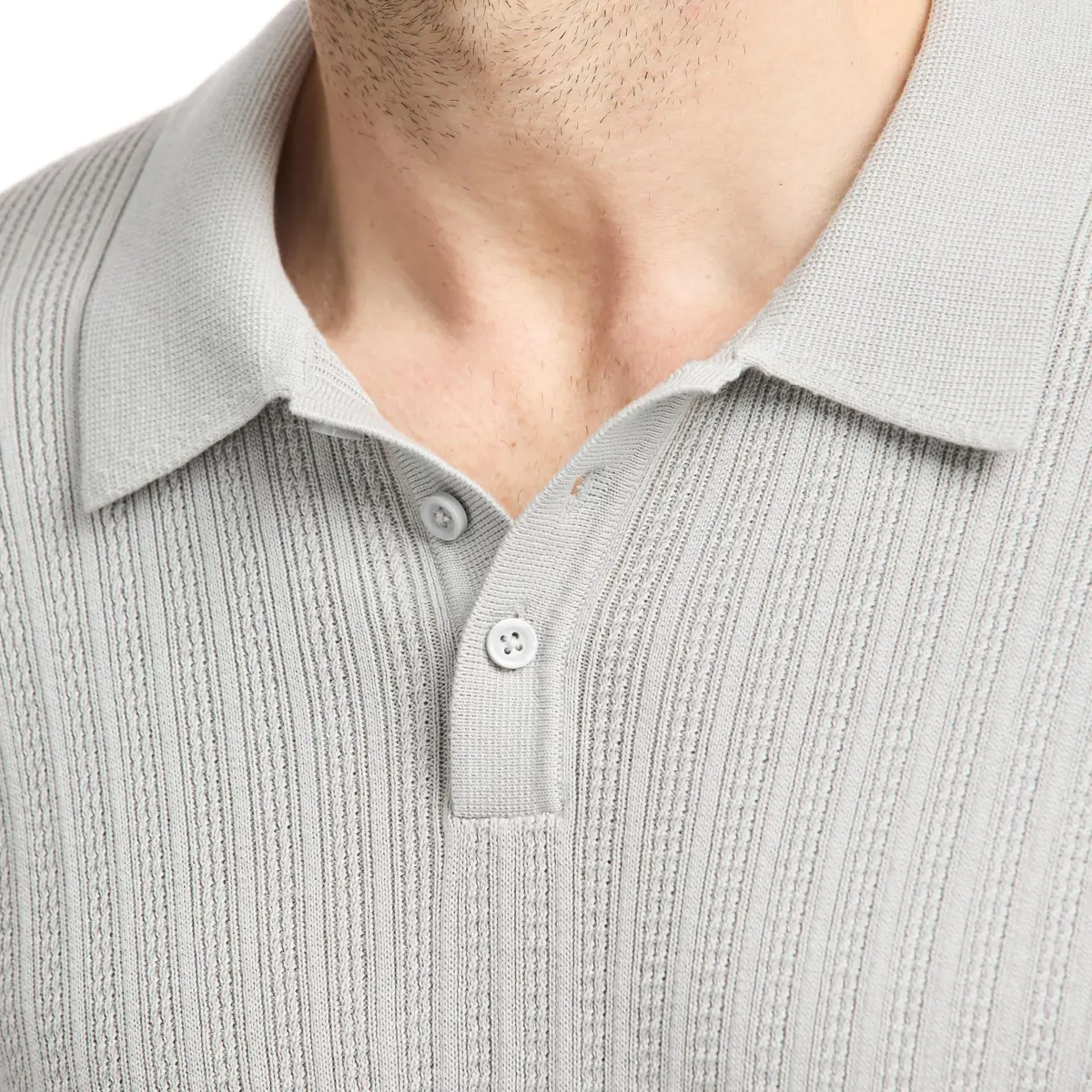 SAKS Fifth Avenue Men's Short Sleeve Vertical Texture Rib Knit Sweater Polo, Premium Cotton Blend Knit Top, Classic-Fit & Richly Detailed - view 2