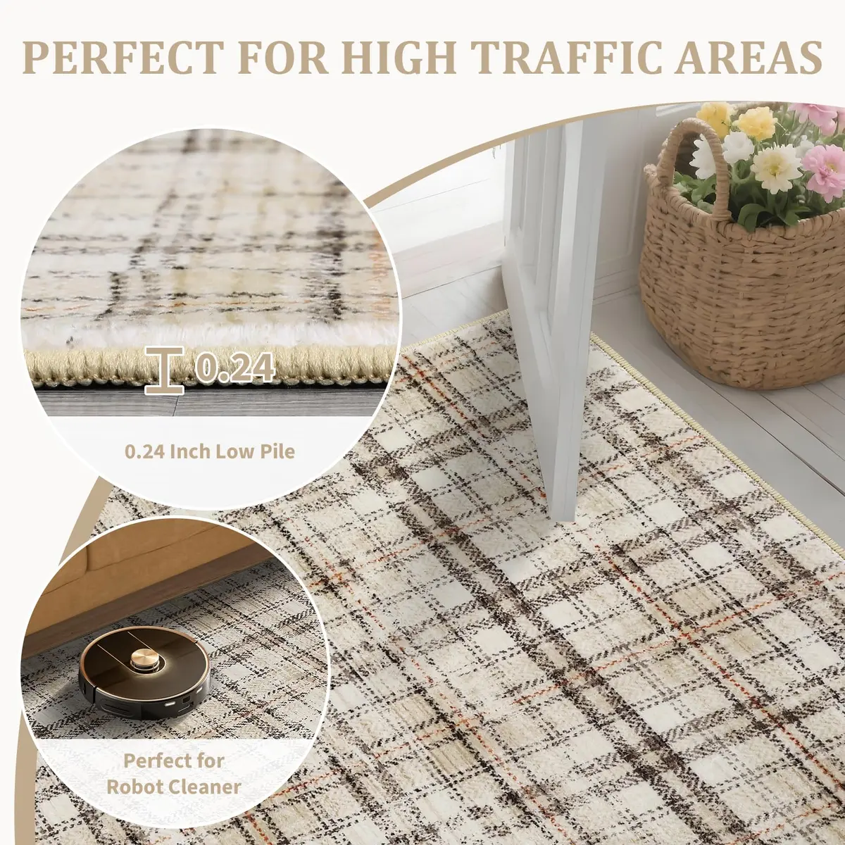 SLEKVERSA Plaid Rug 9x12 | Modern Geometric Indoor Area Rug Beige - view 8