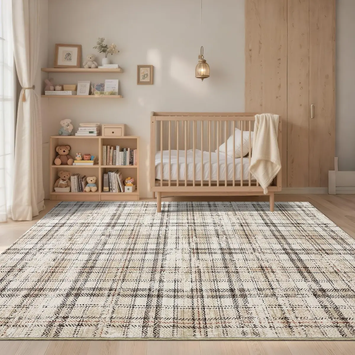 SLEKVERSA Plaid Rug 9x12 | Modern Geometric Indoor Area Rug Beige - view 3
