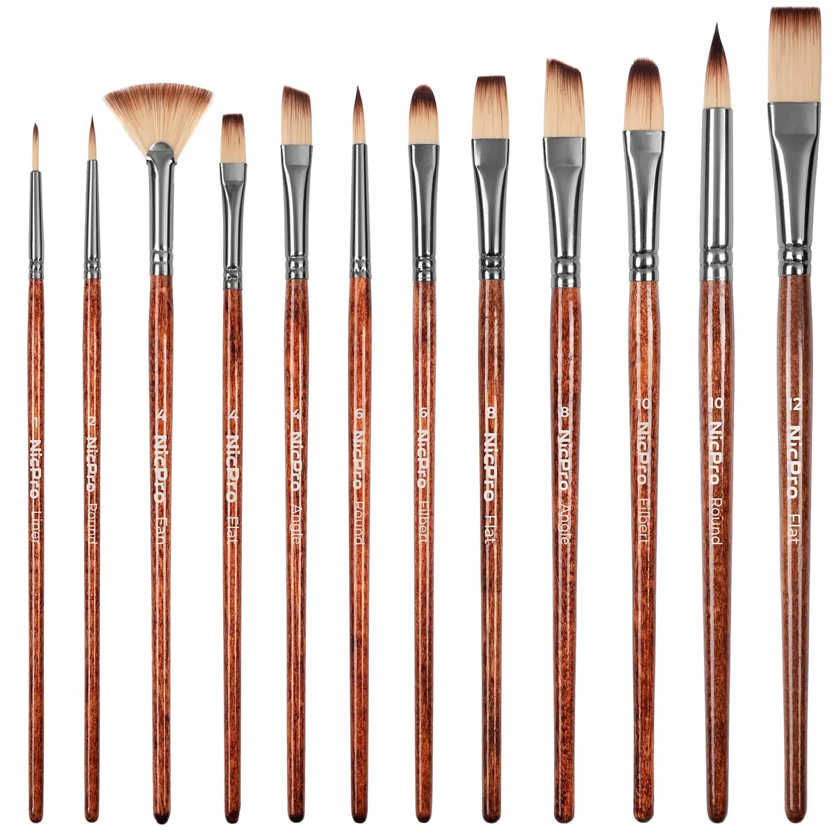 Nicpro Paint Brush Set 12pcs | Multi-Media Synthetic Nylon Brushes for Acrylic & Oil Painting - main product image