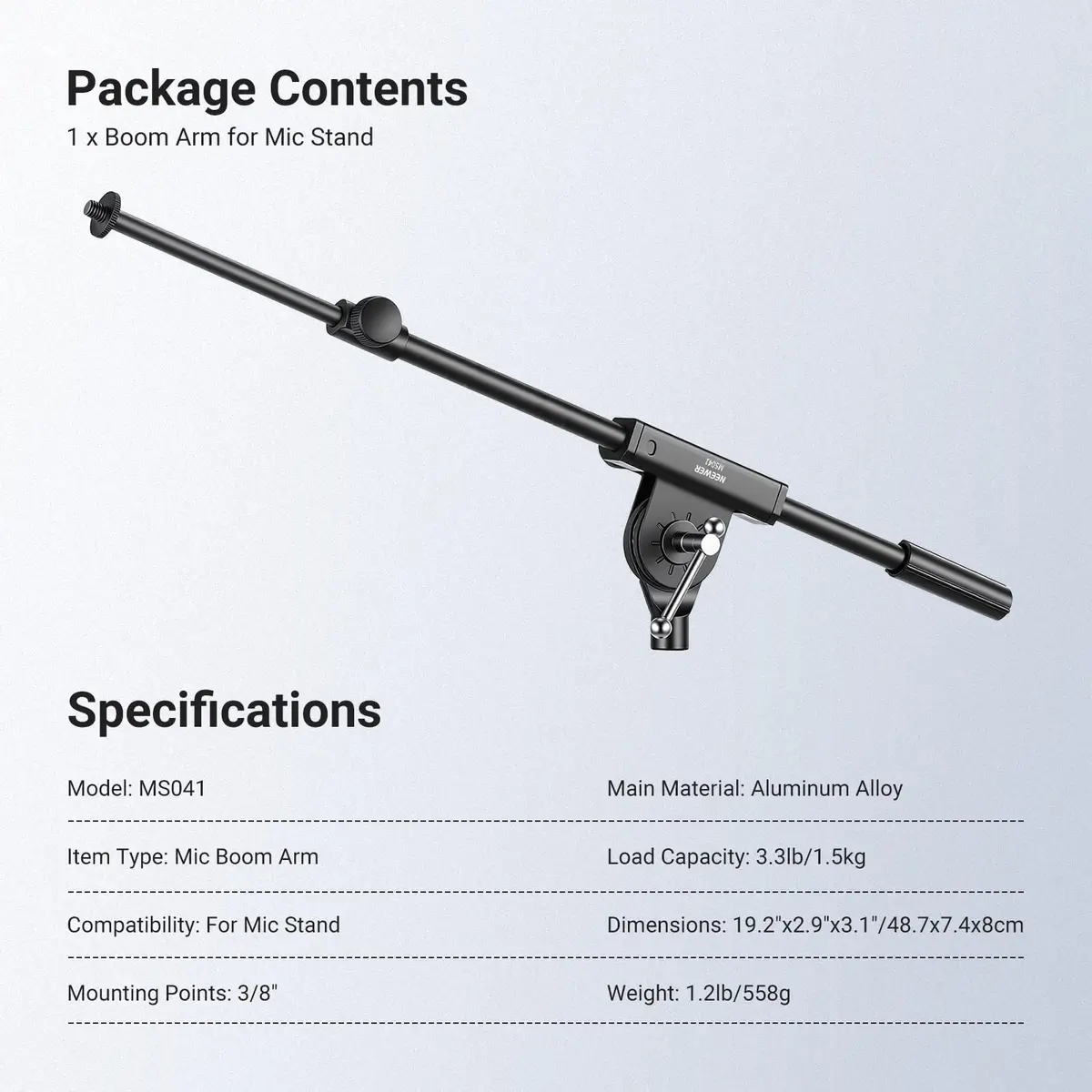NEEWER Microphone Boom Arm for Mic Stand, Aluminum Compact Portable, MS041 | Adjustable Telescopic Support - view 7