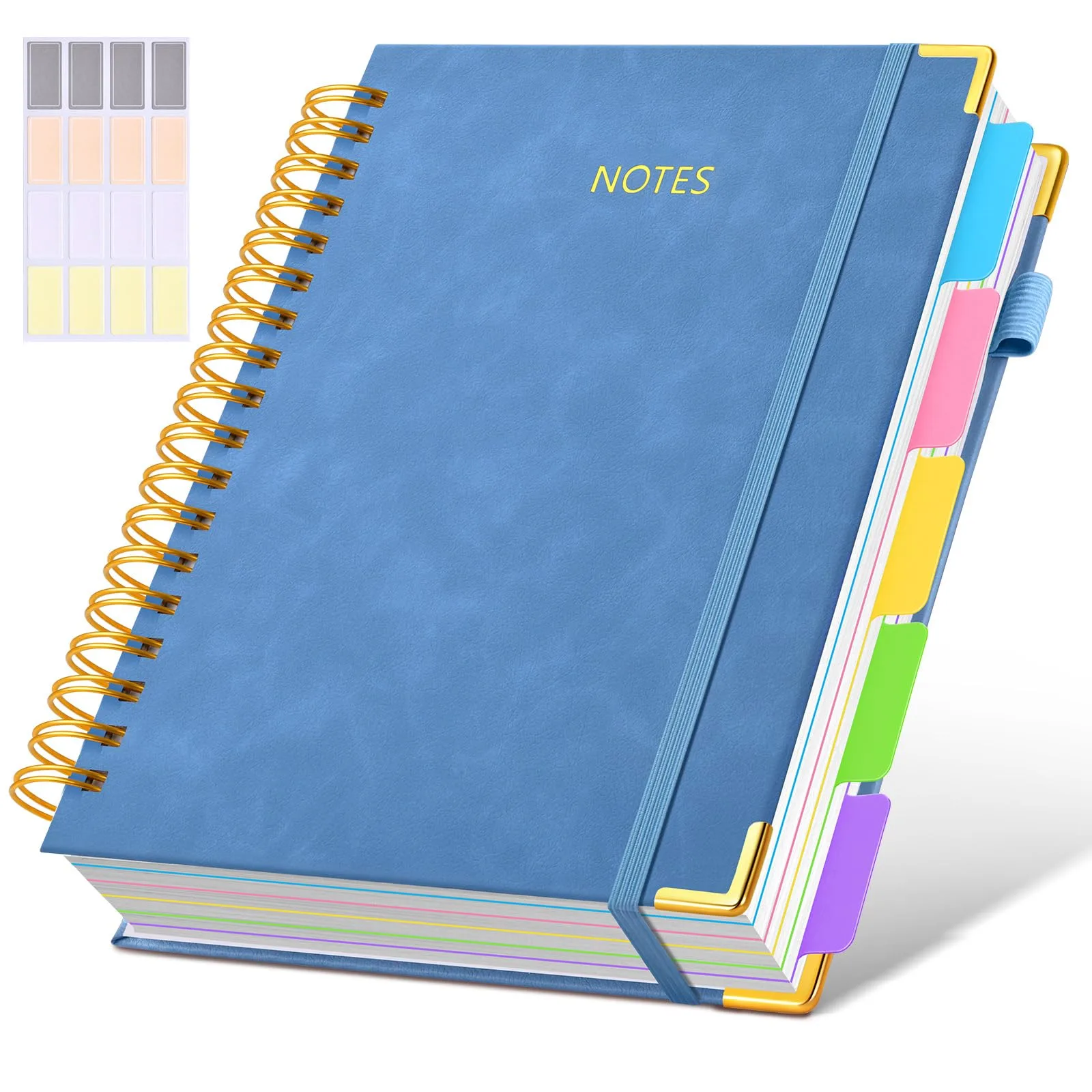 dilitego Hardcover Spiral Notebook Journal with Dividers, 300 Pages Leather 5 Subject Notebook, 8"x10" B5, Light Blue - main product image