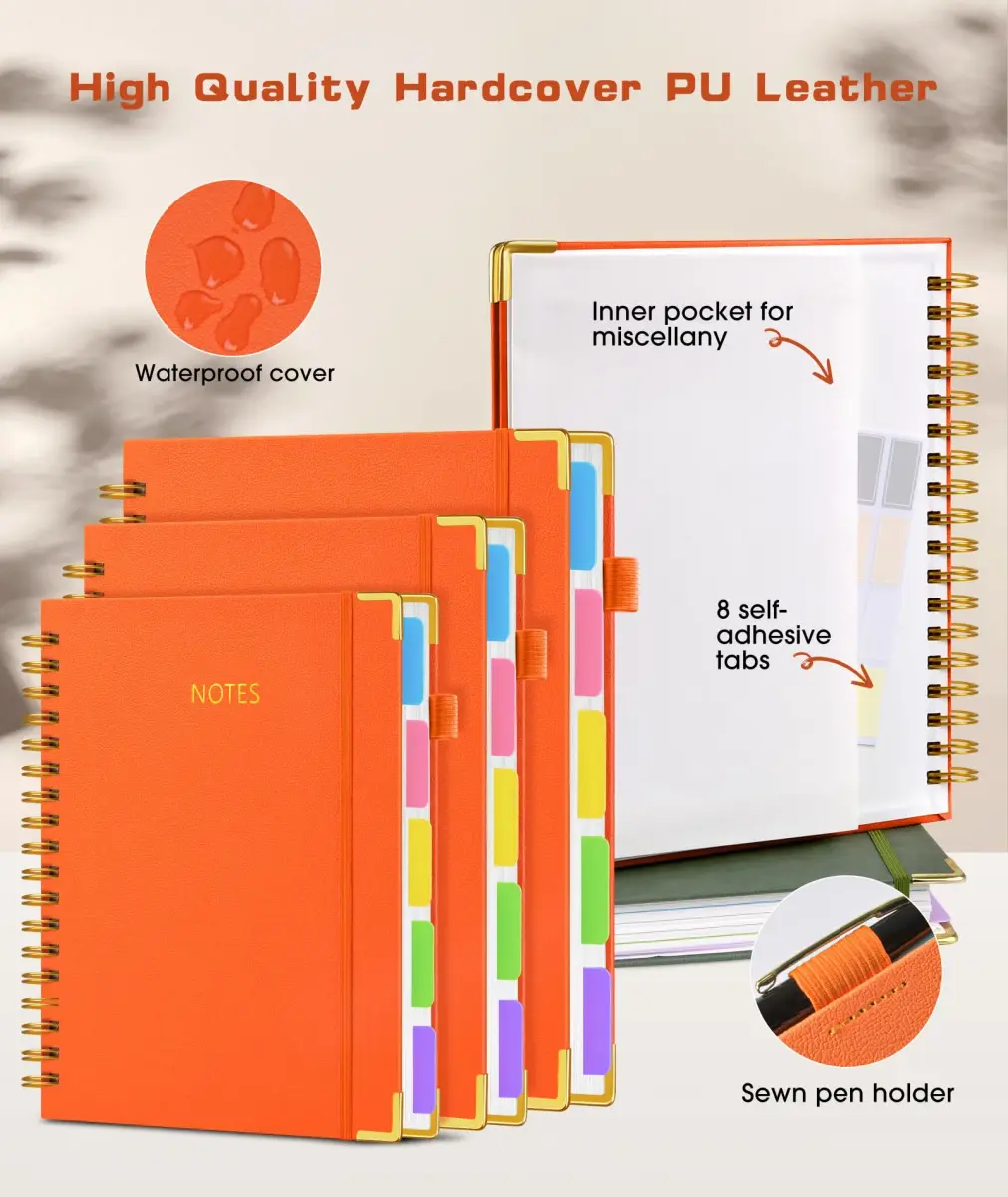 dilitego Hardcover Spiral Notebook 8.5"x11" (300 Pages, Orange) | Acid-Free Paper for Smooth Writing - view 2