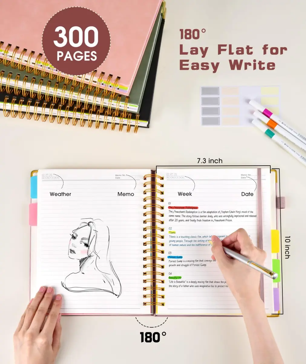 dilitego Leather Spiral Notebook Journal 8"x10" (300 Pages, Rose Gold) | Acid-Free Paper College Ruled - view 2