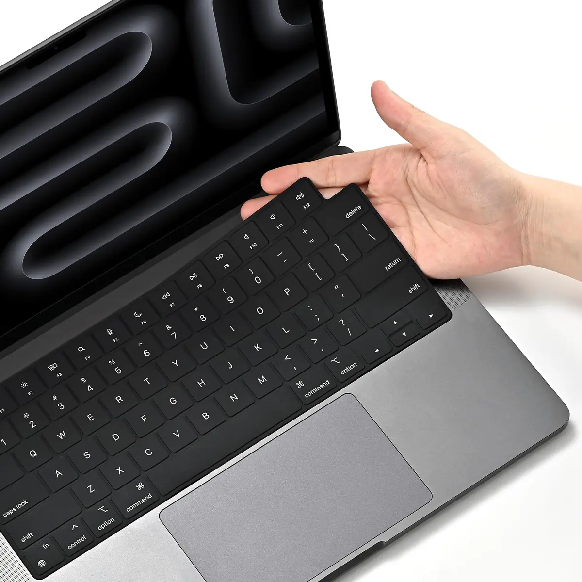 EooCoo Black Silicone Keyboard Skin for MacBook Pro 14/16, Air 13/15, Neo 13 | US Layout - main product image