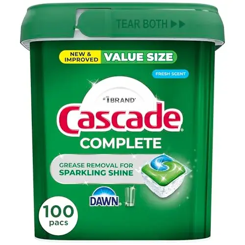 Cascade Complete Dishwasher Detergent Pods Fresh Scent Value Pack, 100 Count (2.27 kg) | Powerful Cleaning for Sparkling Dishes - main product image