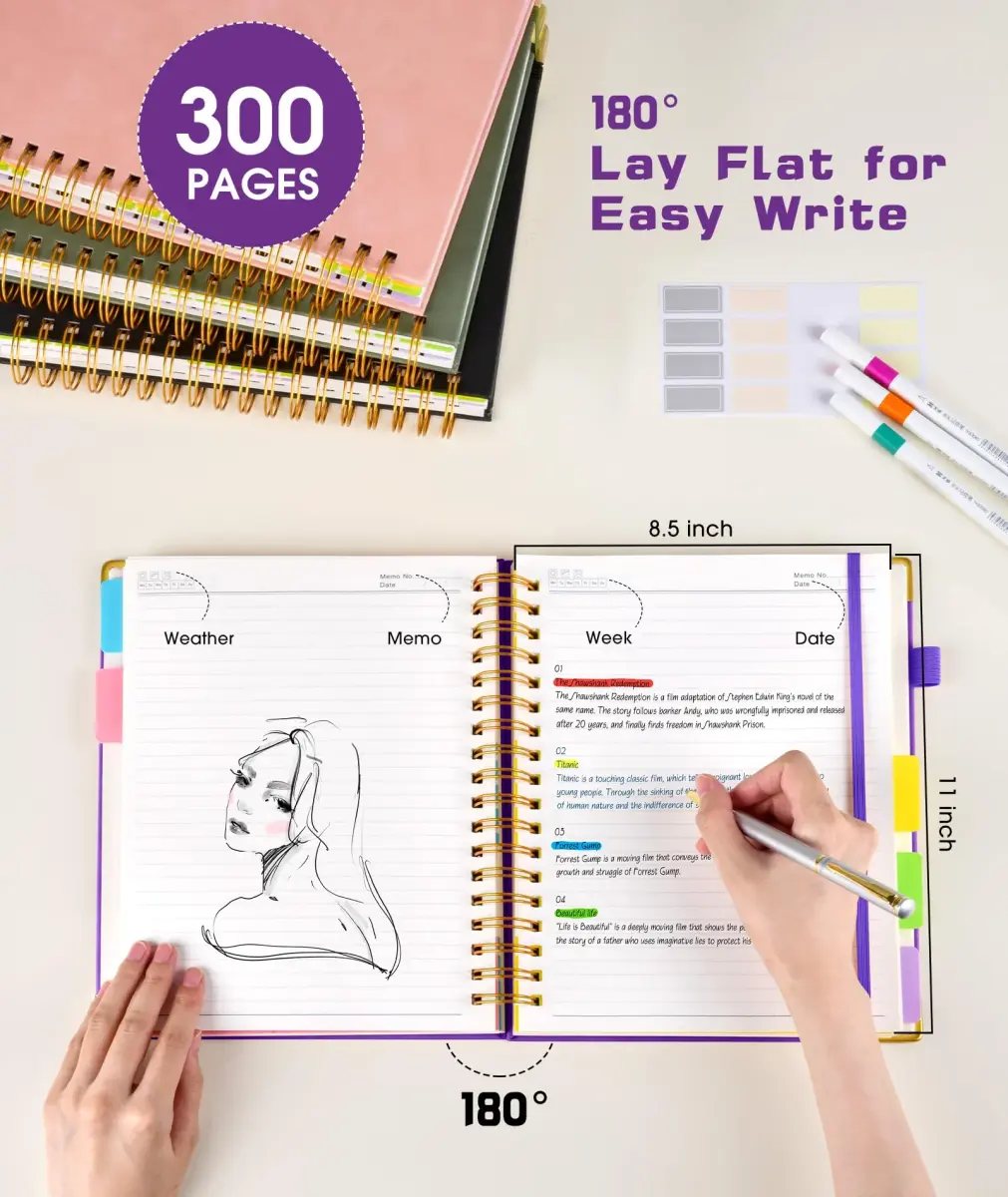 dilitego Hardcover Spiral Notebook 8.5"x11" College Ruled | 300 Pages Leather 5 Subject Notebook for Work School - view 5