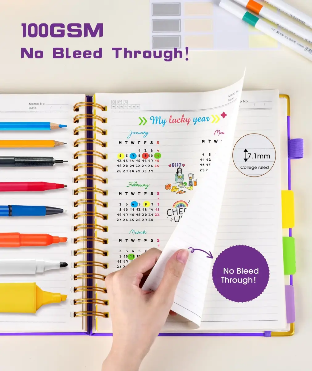 dilitego Hardcover Spiral Notebook 8.5"x11" College Ruled | 300 Pages Leather 5 Subject Notebook for Work School - view 6