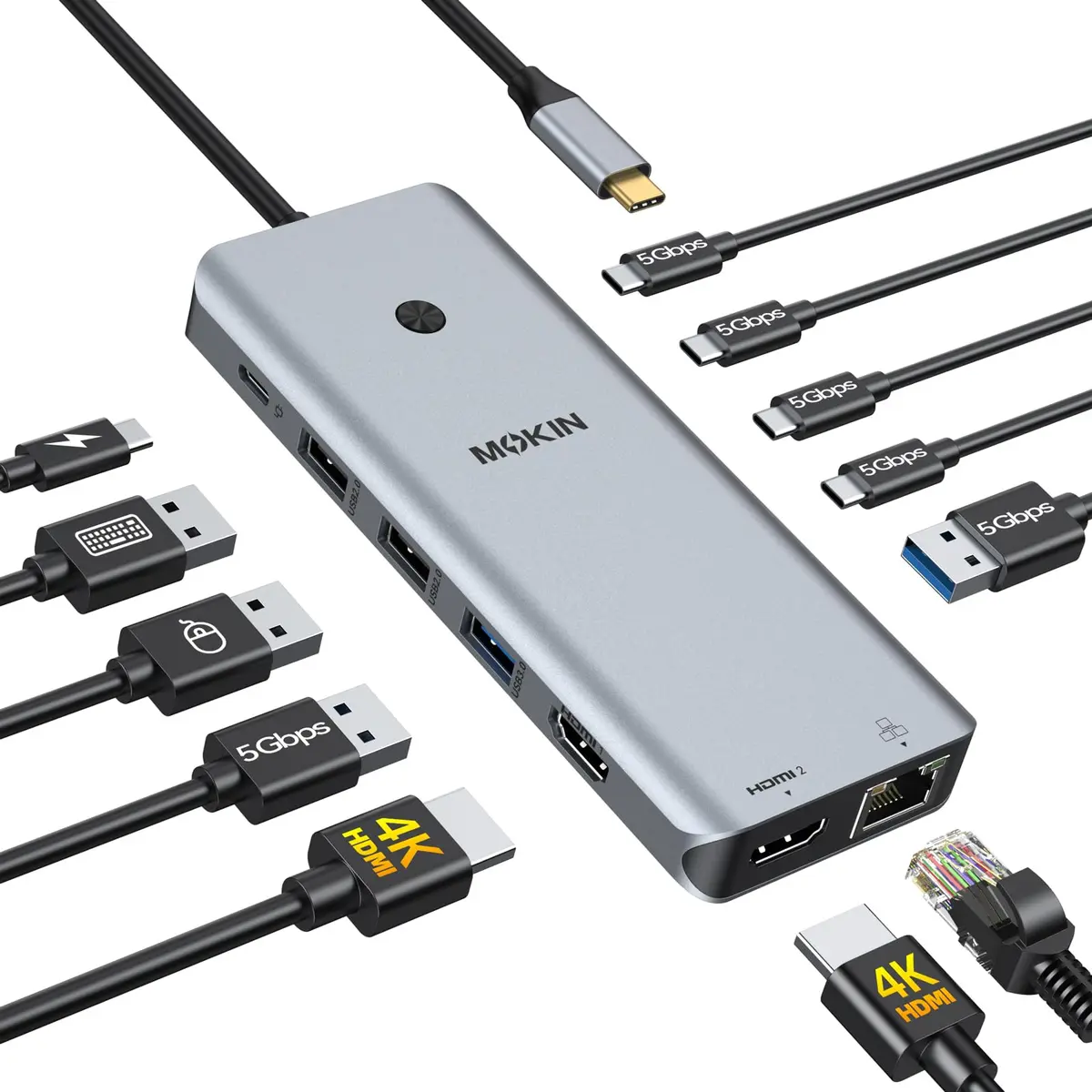 MOKiN USB C Docking Station Dual Monitor 2 HDMI | 13-in-1 Multiport Hub with 100W PD - main product image
