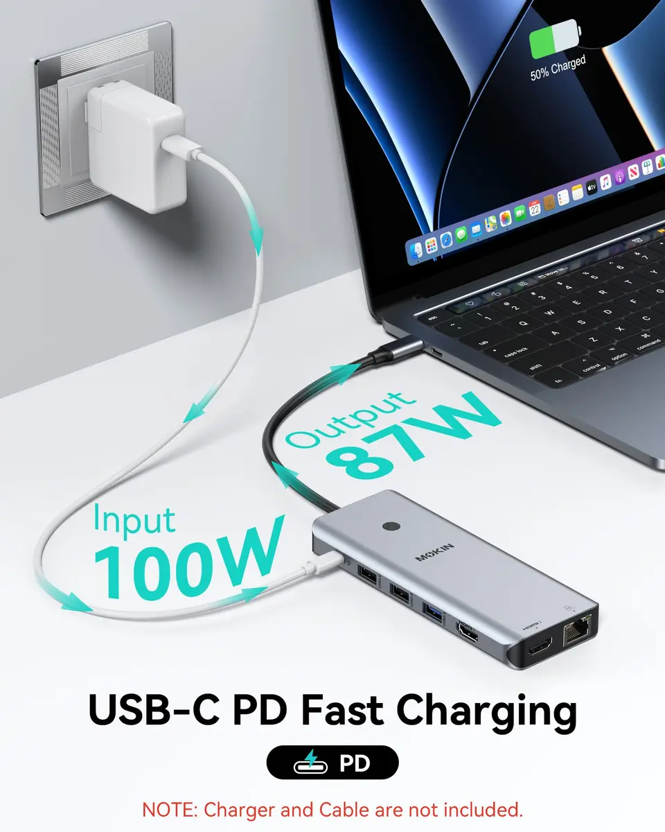 MOKiN USB C Docking Station Dual Monitor 2 HDMI | 13-in-1 Multiport Hub with 100W PD - view 8