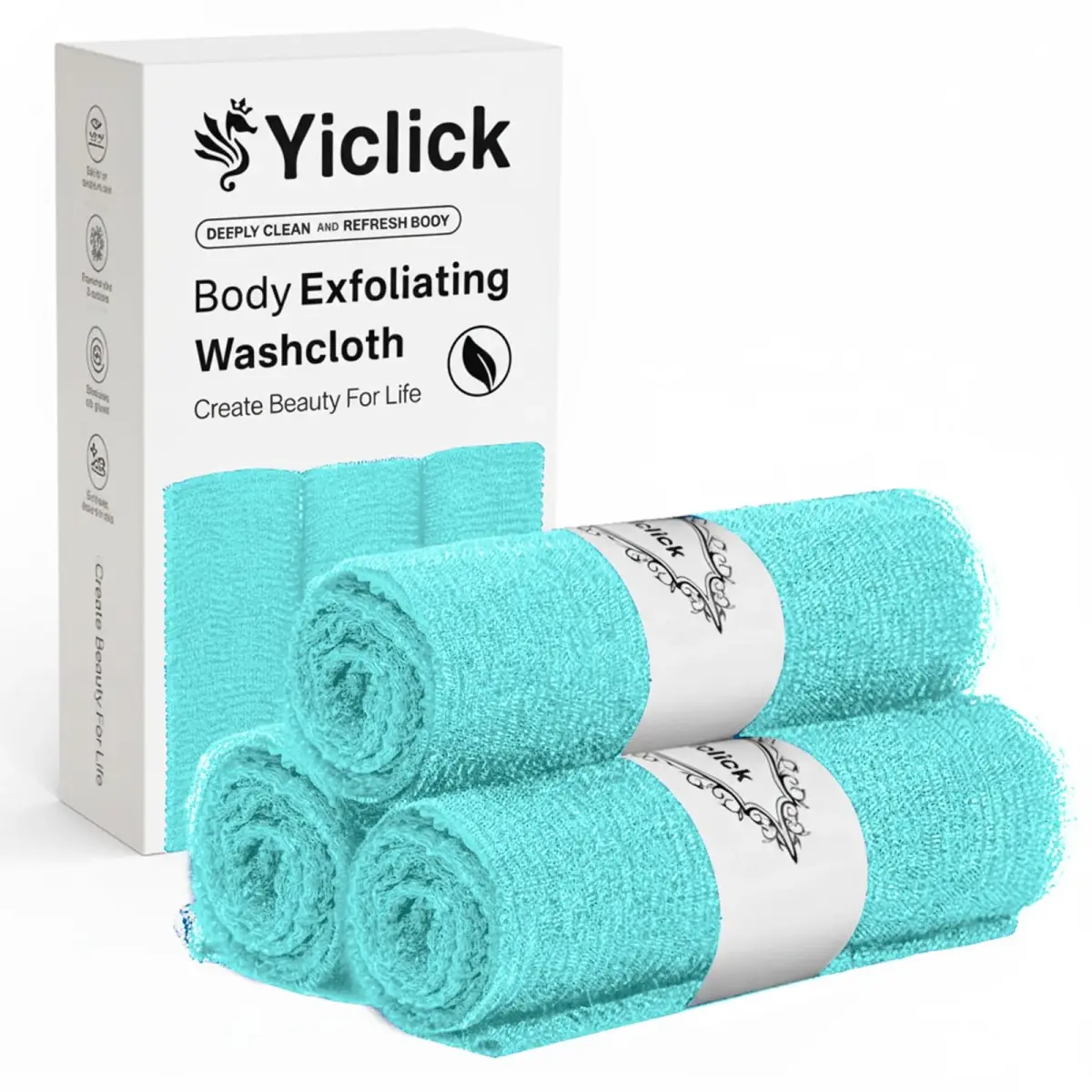 Yiclick Exfoliating Washcloth Towel Set 3 Pieces | Korean Body Scrubber for Shower Bath - main product image