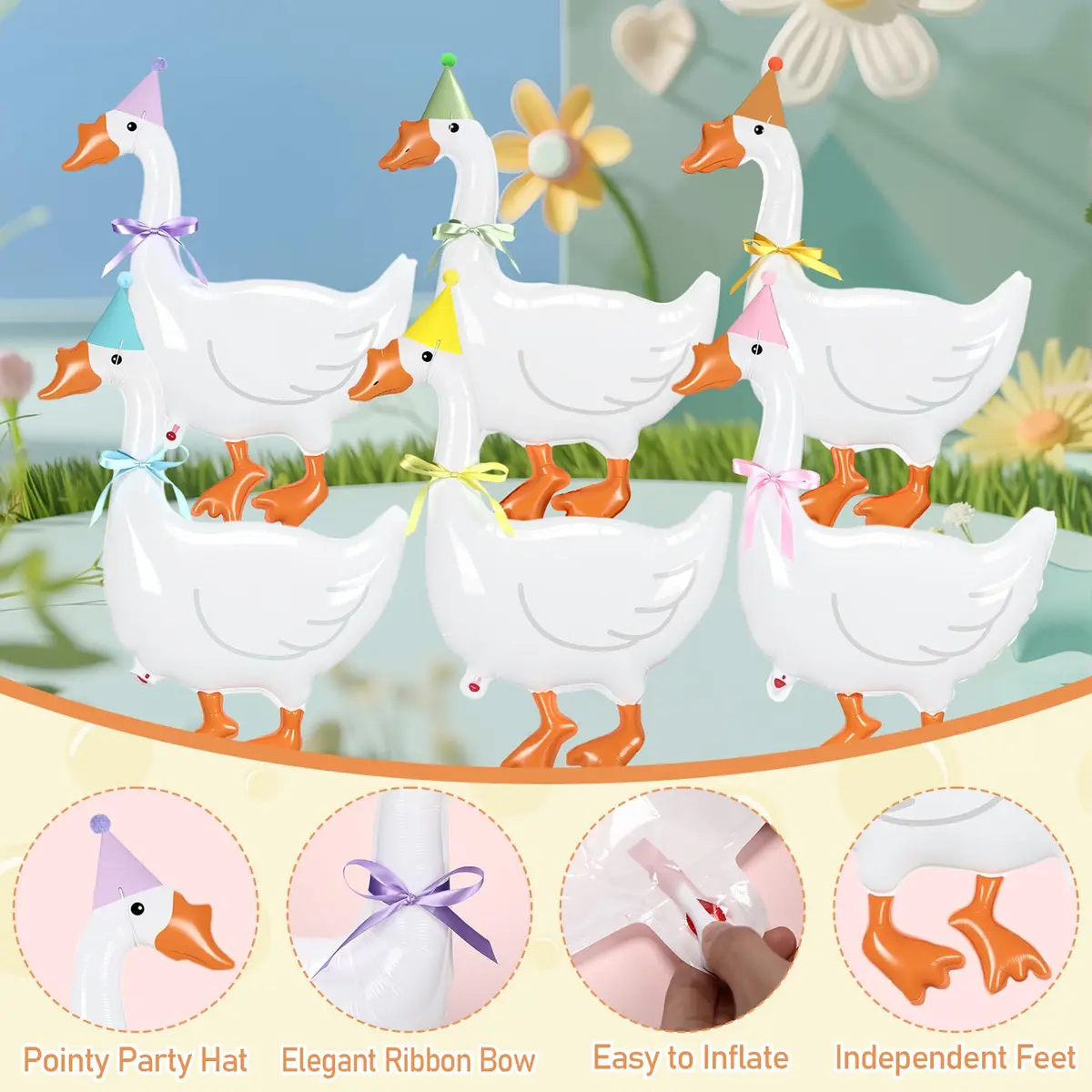 Gejoy Silly Goose Birthday Balloons 32 Inch (6 Pack) | Farm Theme Party Decor - view 3