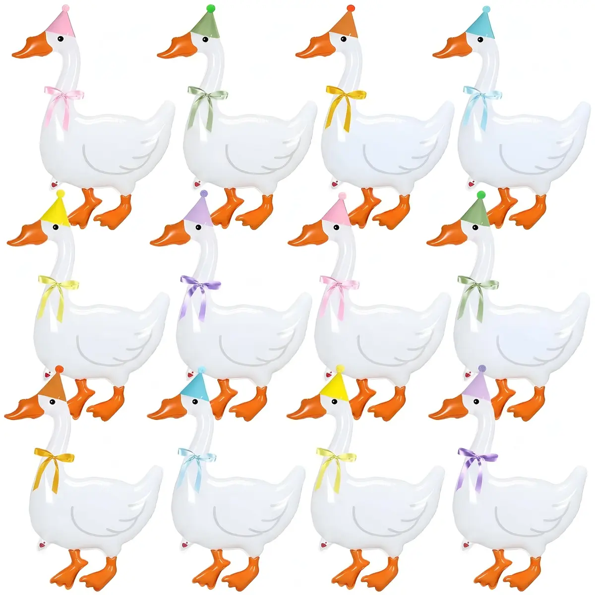 Gejoy Silly Goose Birthday Balloons 32 Inch (12 Pack) | Walking Goose with Party Hat & Bowtie - main product image