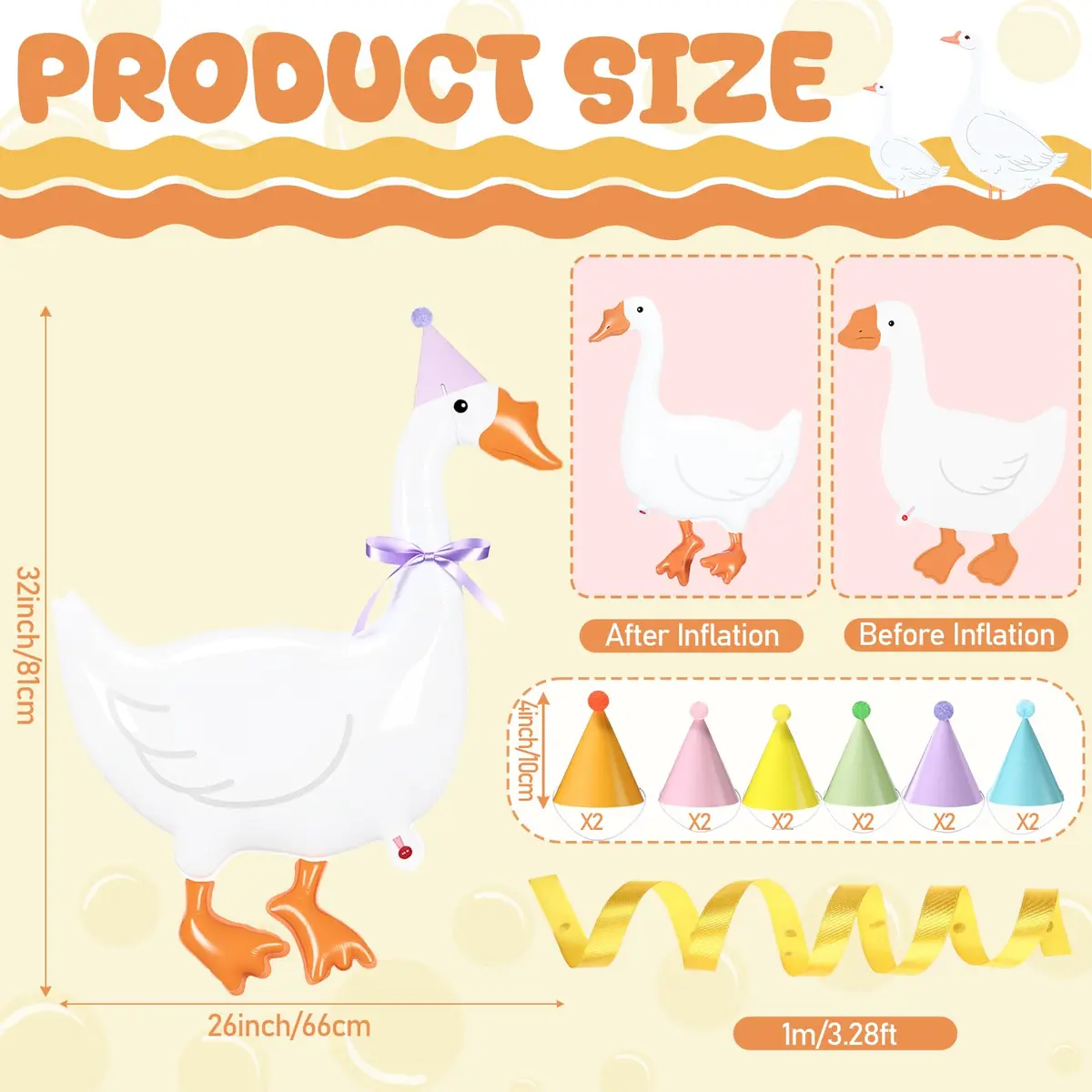 Gejoy Silly Goose Birthday Balloons 32 Inch (12 Pack) | Walking Goose with Party Hat & Bowtie - view 2