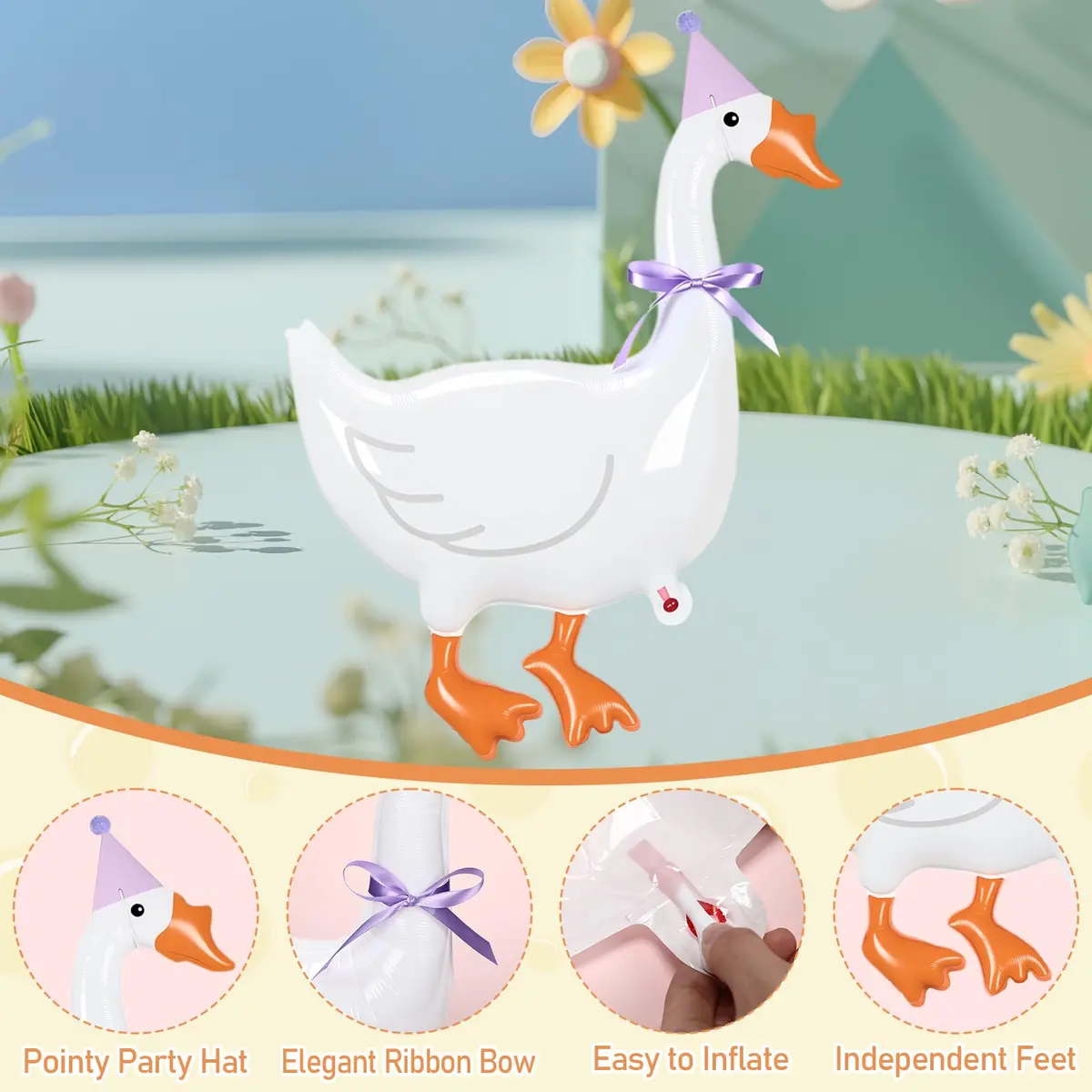 Gejoy Silly Goose Birthday Balloons 32 Inch (12 Pack) | Walking Goose with Party Hat & Bowtie - view 3