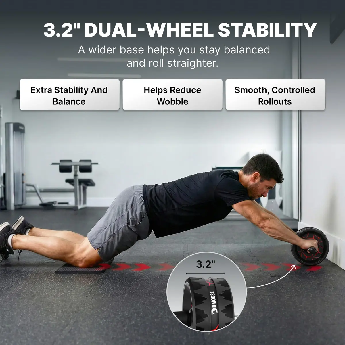 DMoose Fitness Ab Roller Wheel for Core Strength Training | 3.2 Inch Dual-Wheel, 440lb Steel Shaft, Non-Slip EVA Handles - view 4