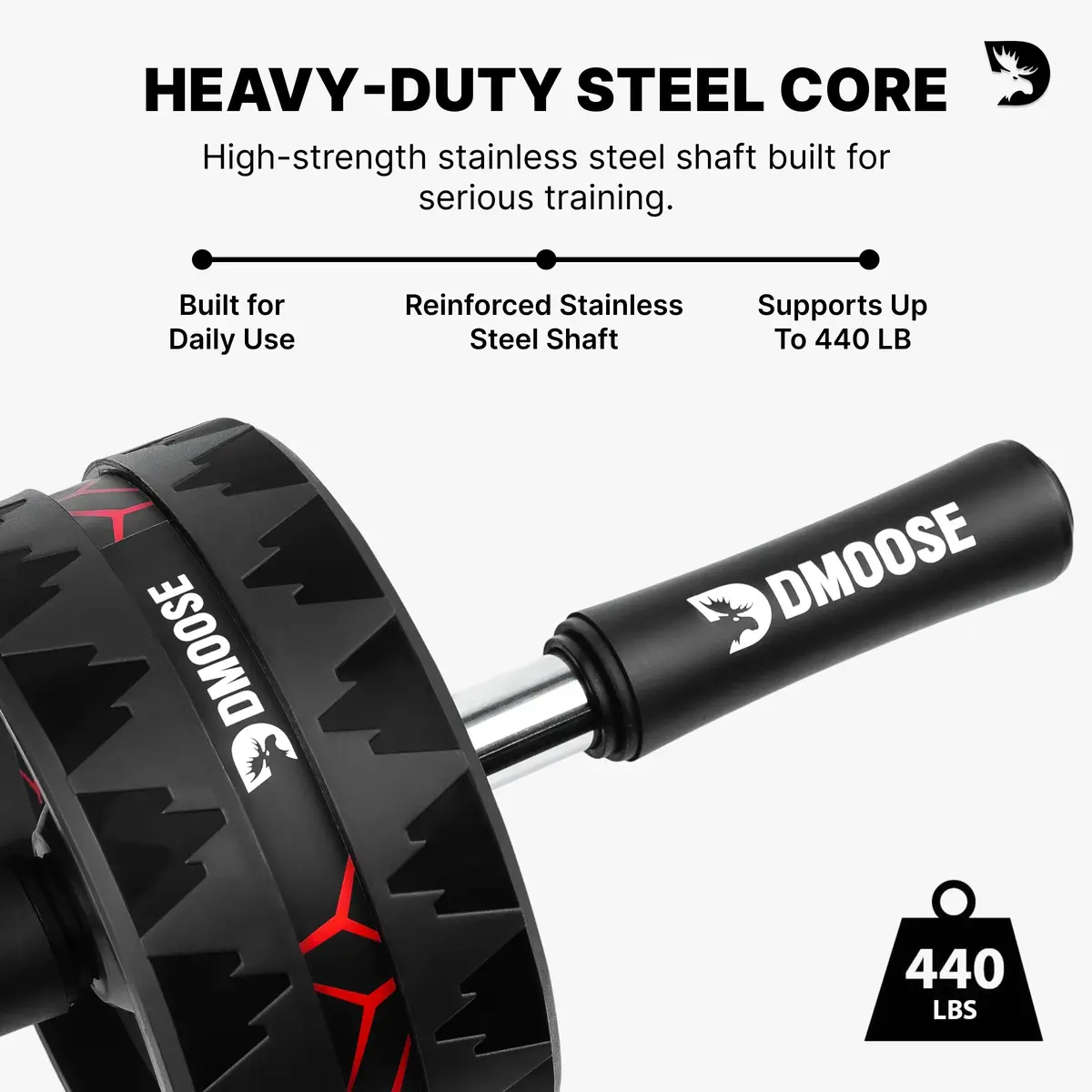 DMoose Fitness Ab Roller Wheel for Core Strength Training | 3.2 Inch Dual-Wheel, 440lb Steel Shaft, Non-Slip EVA Handles - view 5