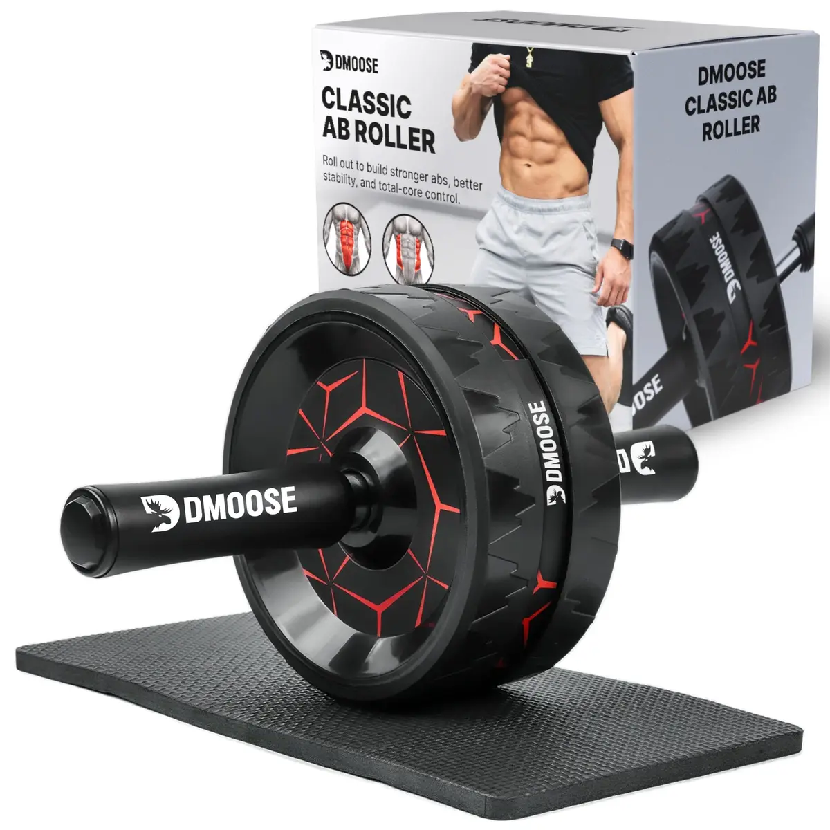 DMoose Fitness Ab Roller Wheel for Core Strength Training | 3.2 Inch Dual-Wheel, 440lb Steel Shaft, Non-Slip EVA Handles - main product image
