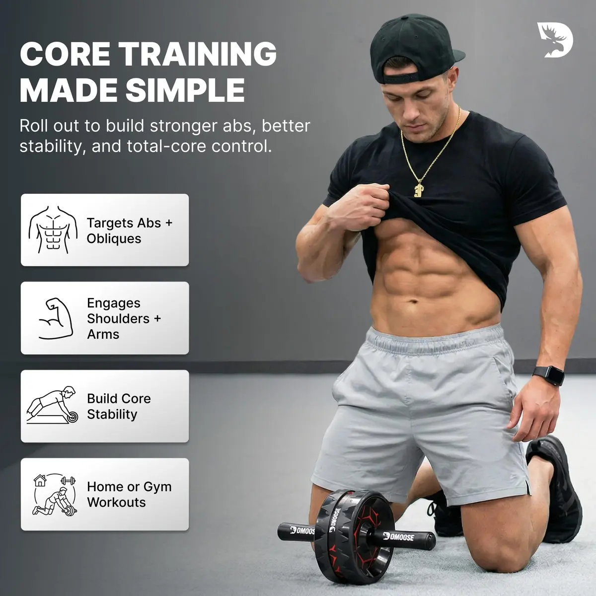 DMoose Fitness Ab Roller Wheel for Core Strength Training | 3.2 Inch Dual-Wheel, 440lb Steel Shaft, Non-Slip EVA Handles - view 2