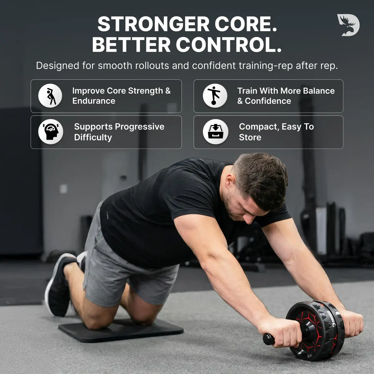 DMoose Fitness Ab Roller Wheel for Core Strength Training | 3.2 Inch Dual-Wheel, 440lb Steel Shaft, Non-Slip EVA Handles - view 3