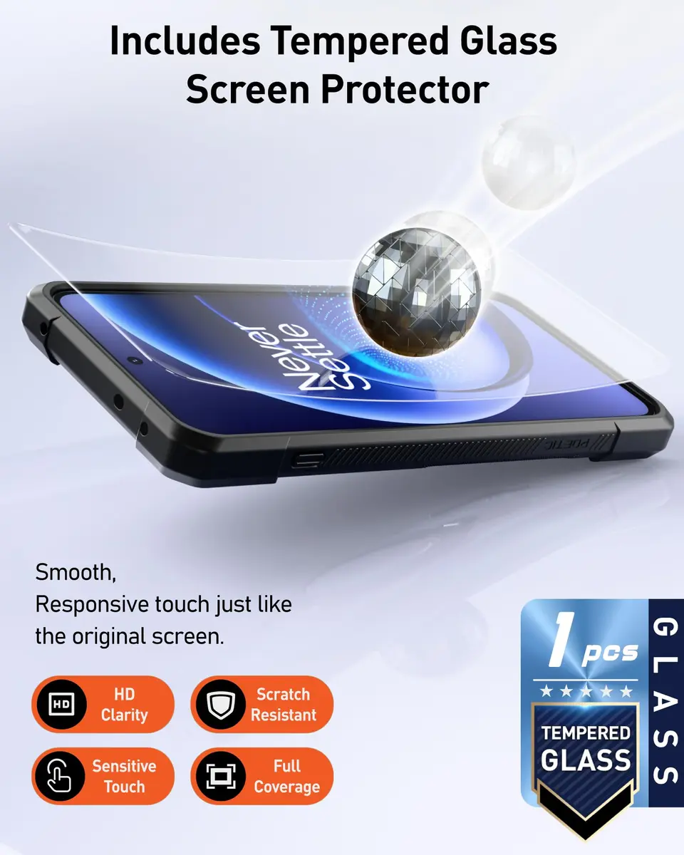 Poetic OnePlus 15R Case | 360° Magnetic Ring Kickstand | Drop Proof | Tempered Glass Screen Protector | Matte Translucent Cover | Black/Clear - view 8