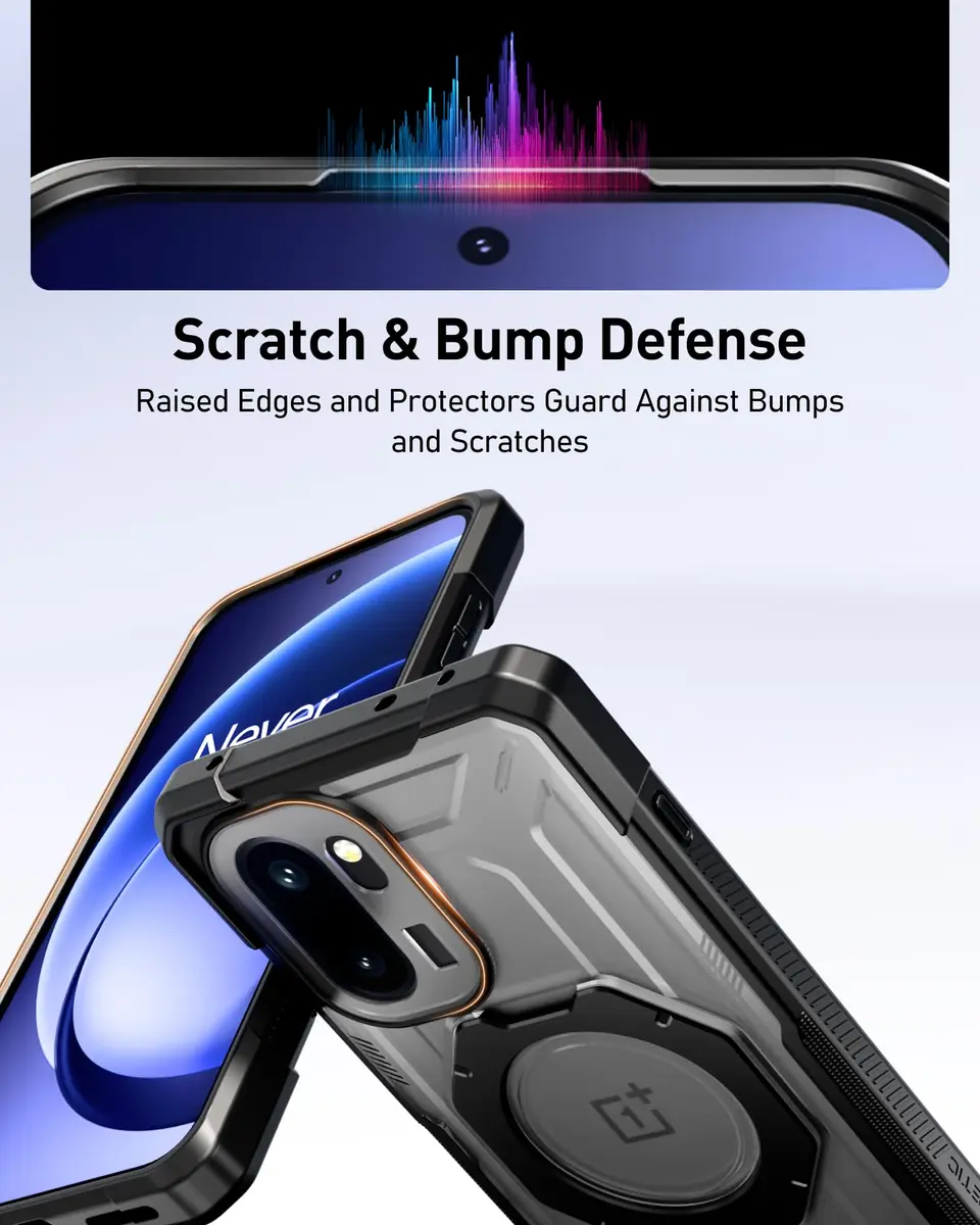 Poetic OnePlus 15R Case | 360° Magnetic Ring Kickstand | Drop Proof | Tempered Glass Screen Protector | Matte Translucent Cover | Black/Clear - view 9