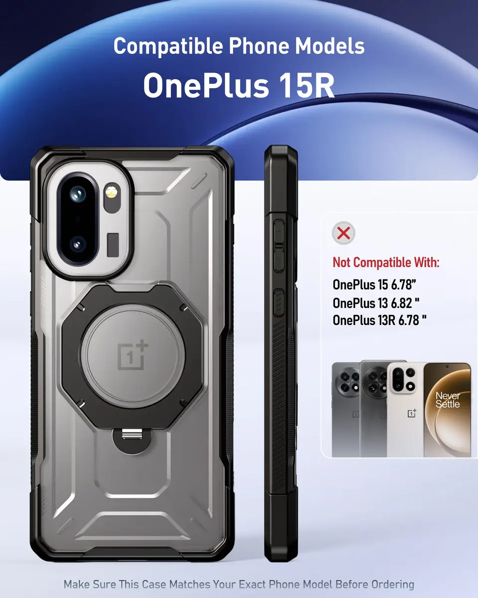 Poetic OnePlus 15R Case | 360° Magnetic Ring Kickstand | Drop Proof | Tempered Glass Screen Protector | Matte Translucent Cover | Black/Clear - view 2