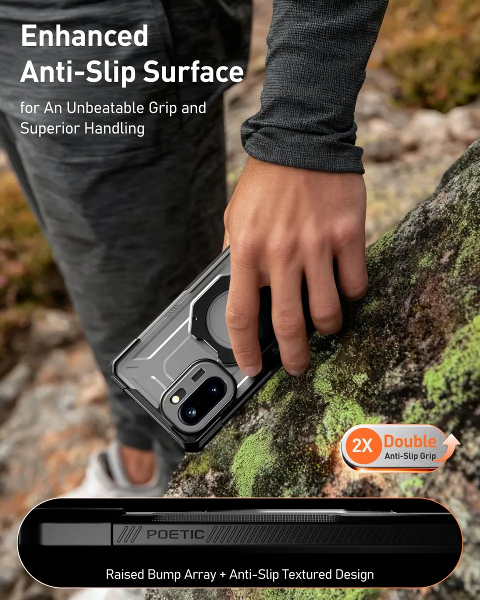 Poetic OnePlus 15R Case | 360° Magnetic Ring Kickstand | Drop Proof | Tempered Glass Screen Protector | Matte Translucent Cover | Black/Clear - view 4